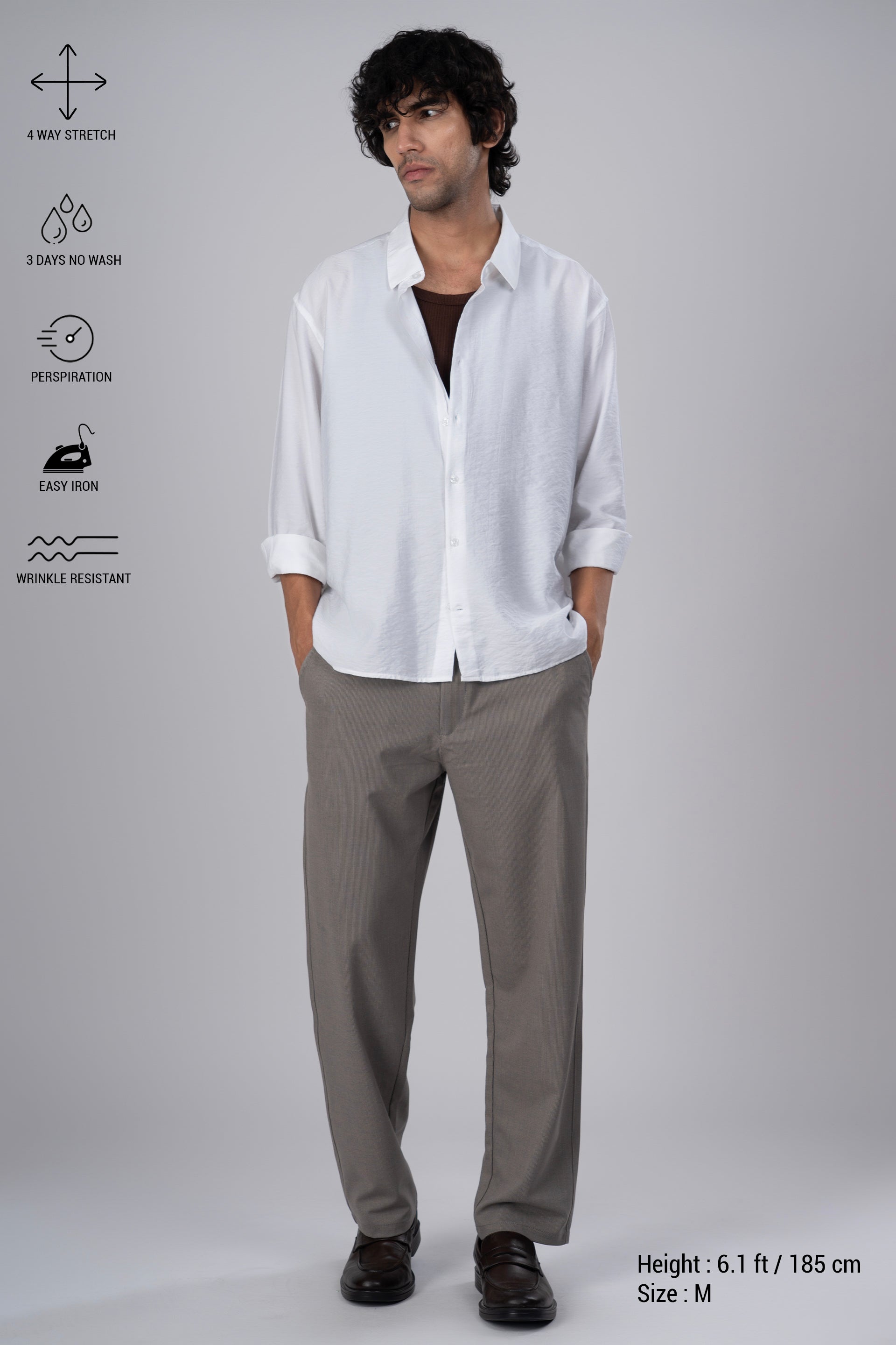 Easy Iron Striped Flexiwaist Relaxed Trouser In Beige