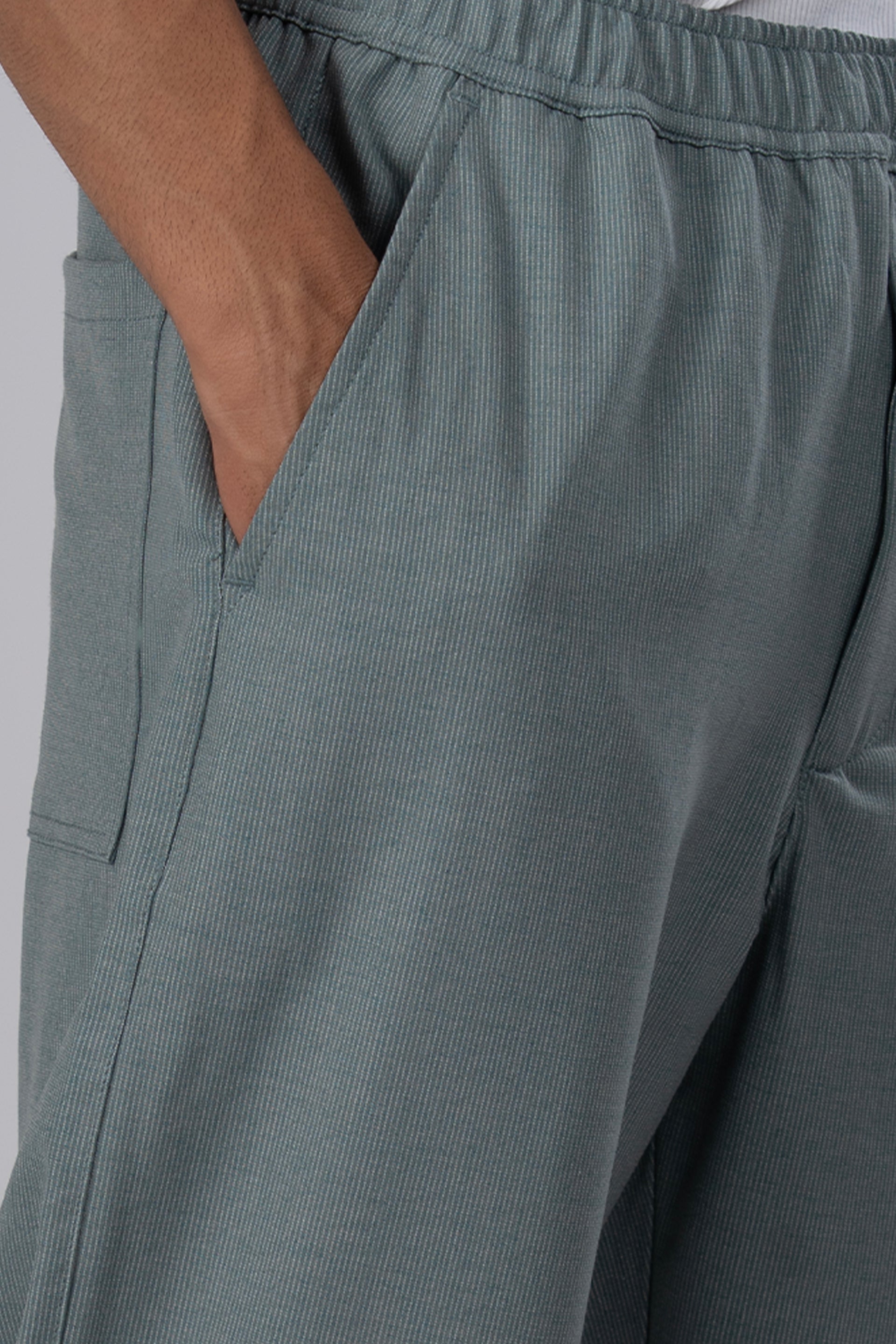 Easy Iron Striped Flexiwaist Relaxed Trouser In Green