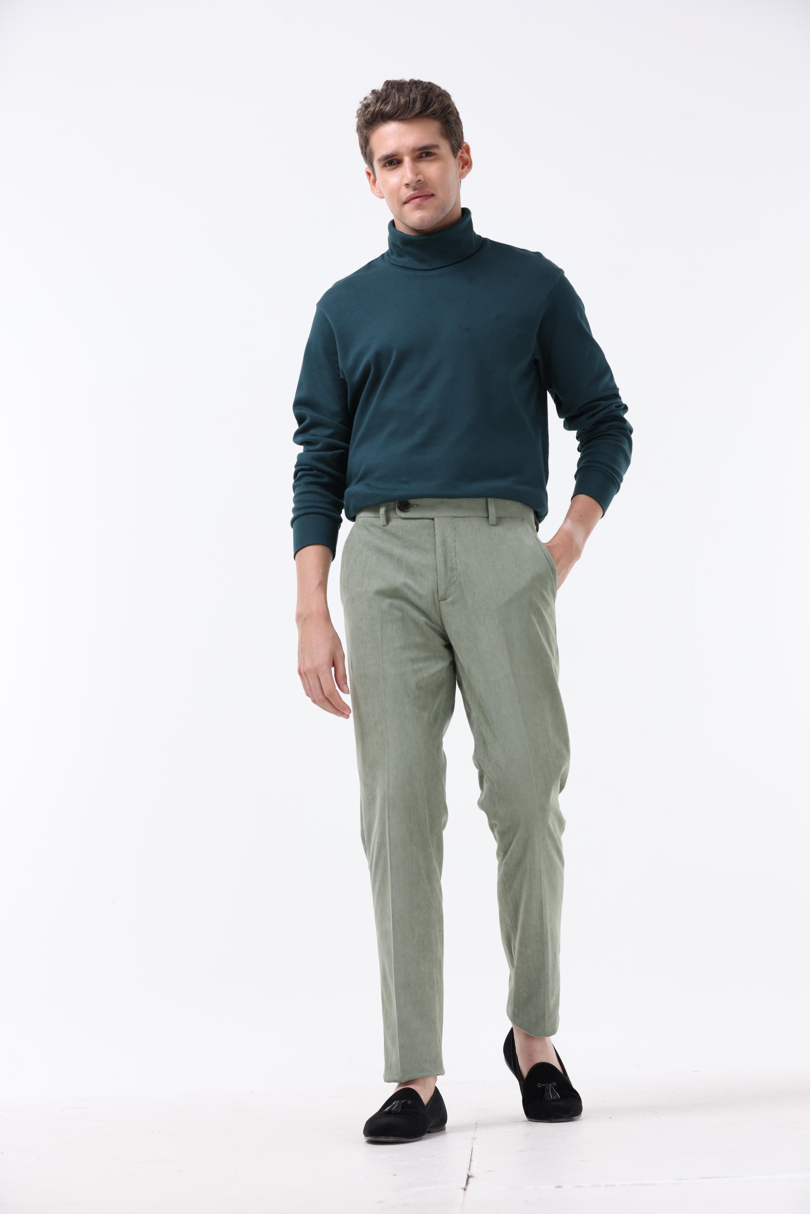 Statement Corduroy Trouser In Light Olive