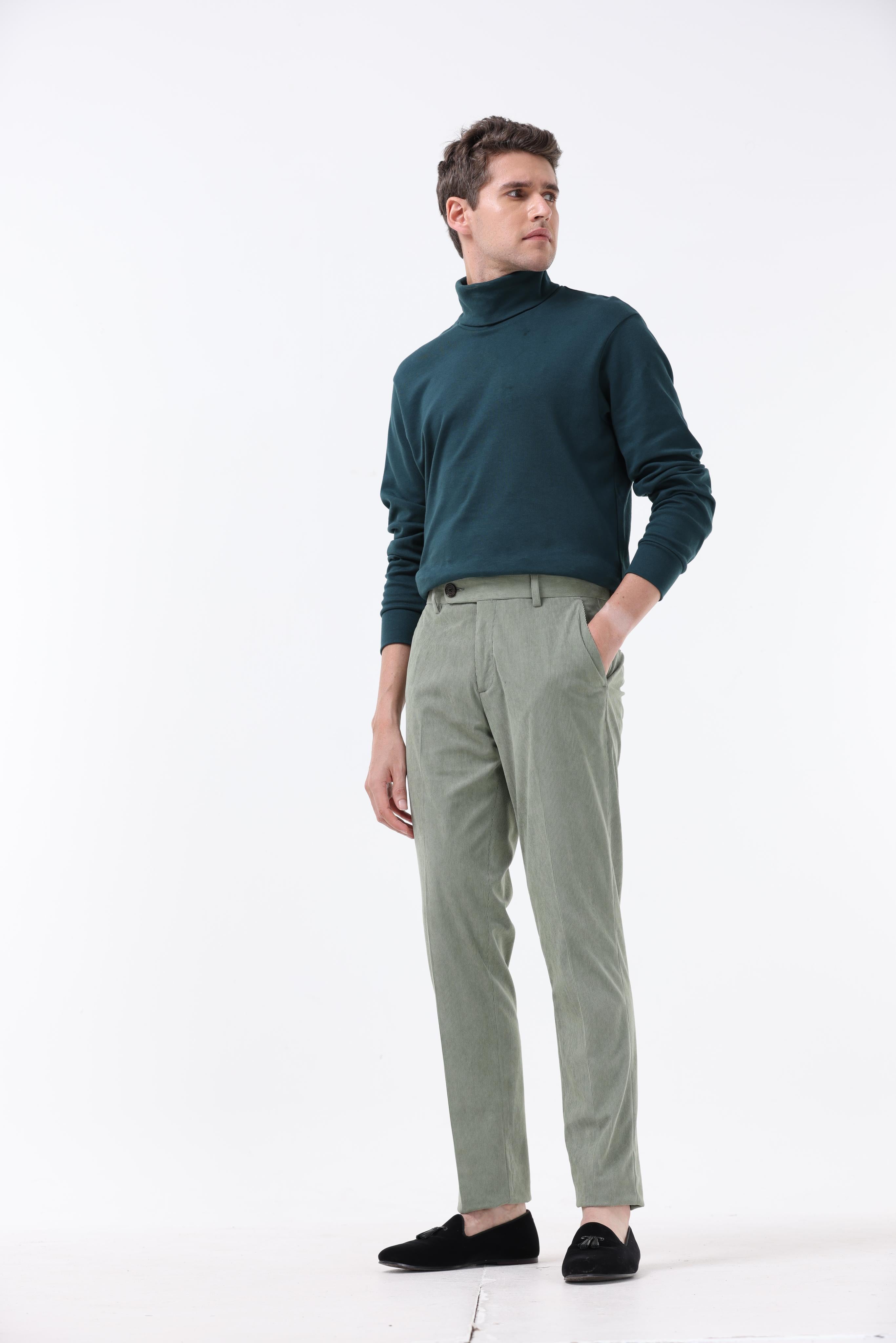 Statement Corduroy Trouser In Light Olive