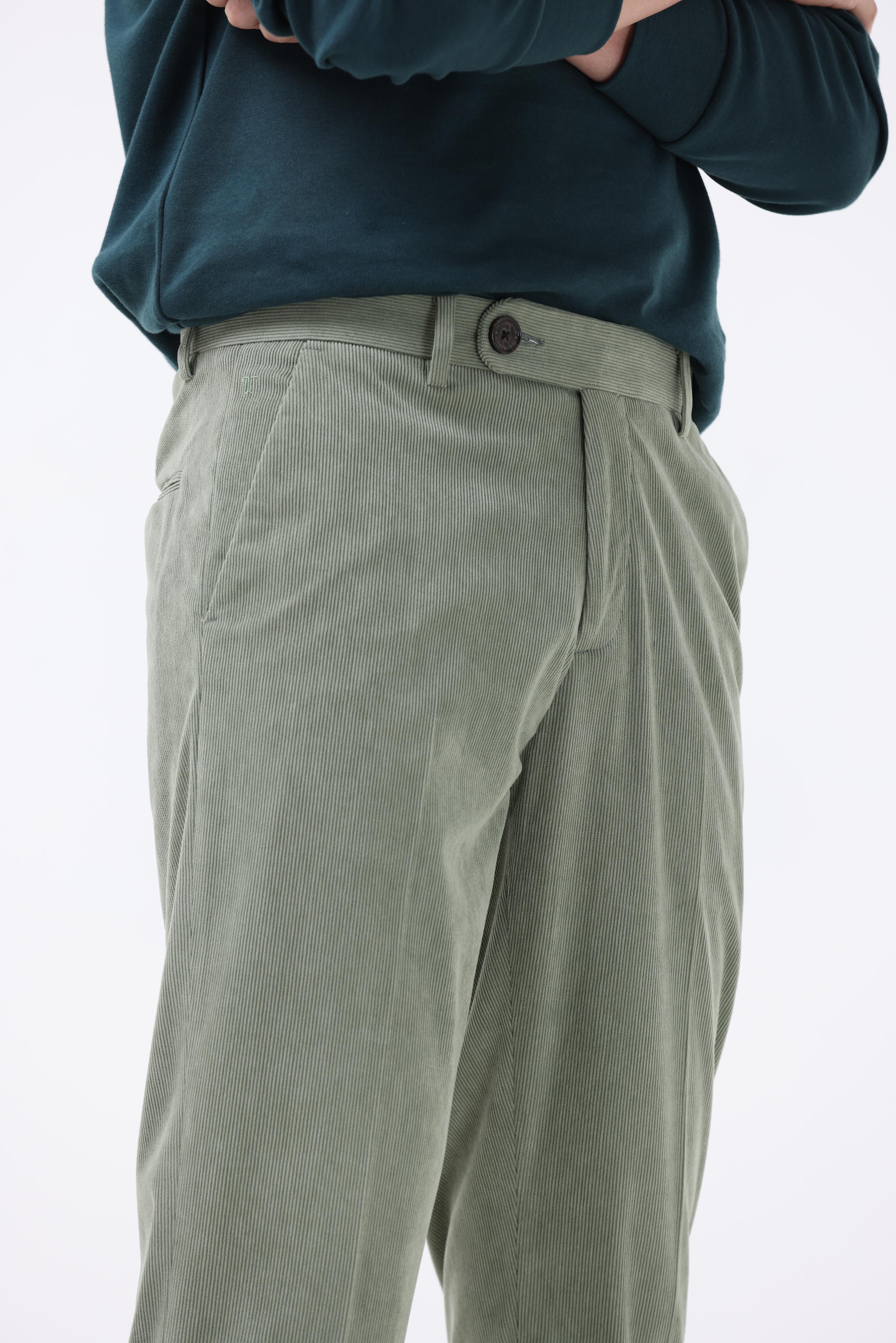Statement Corduroy Trouser In Light Olive