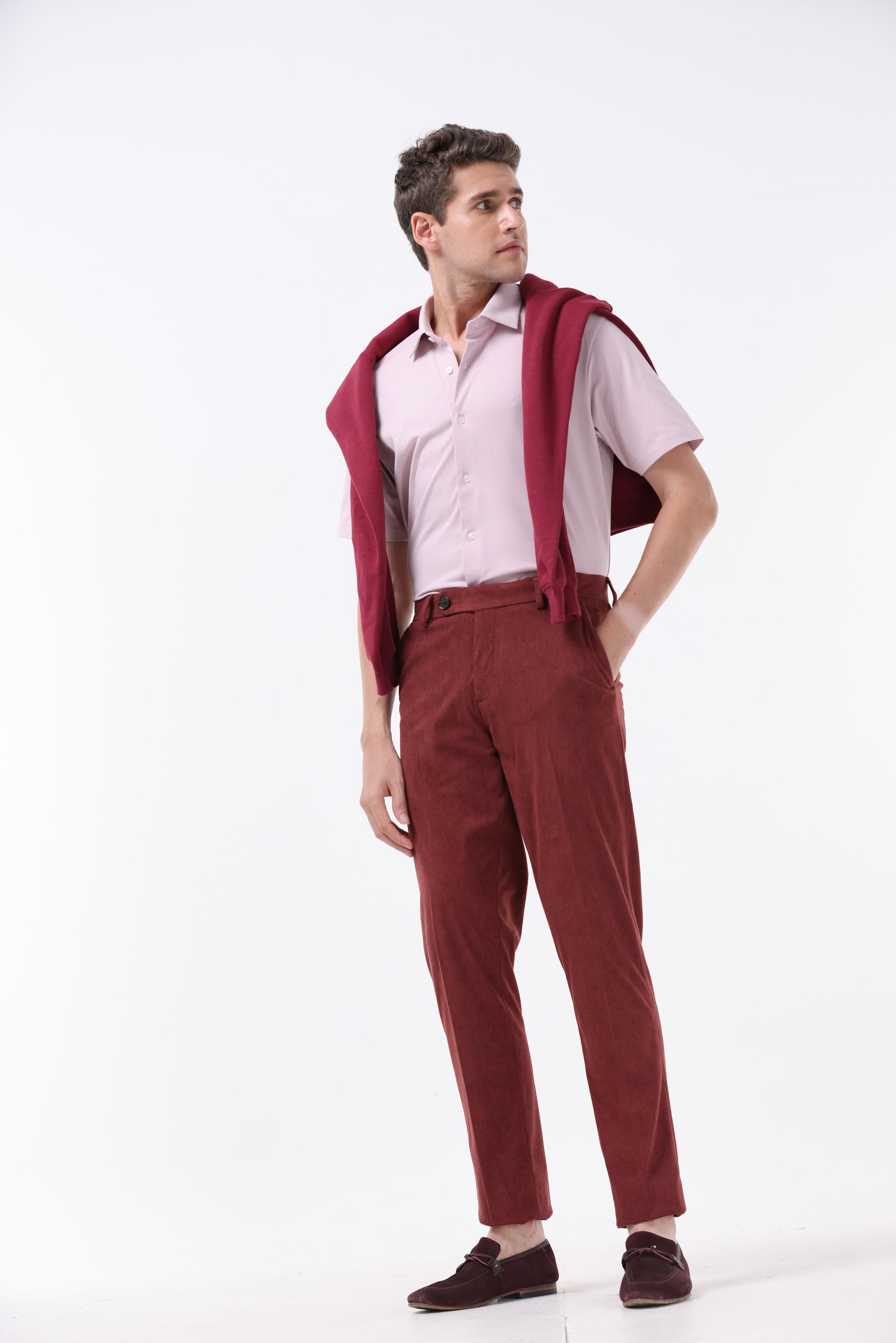 Statement Corduroy Trouser In Wine