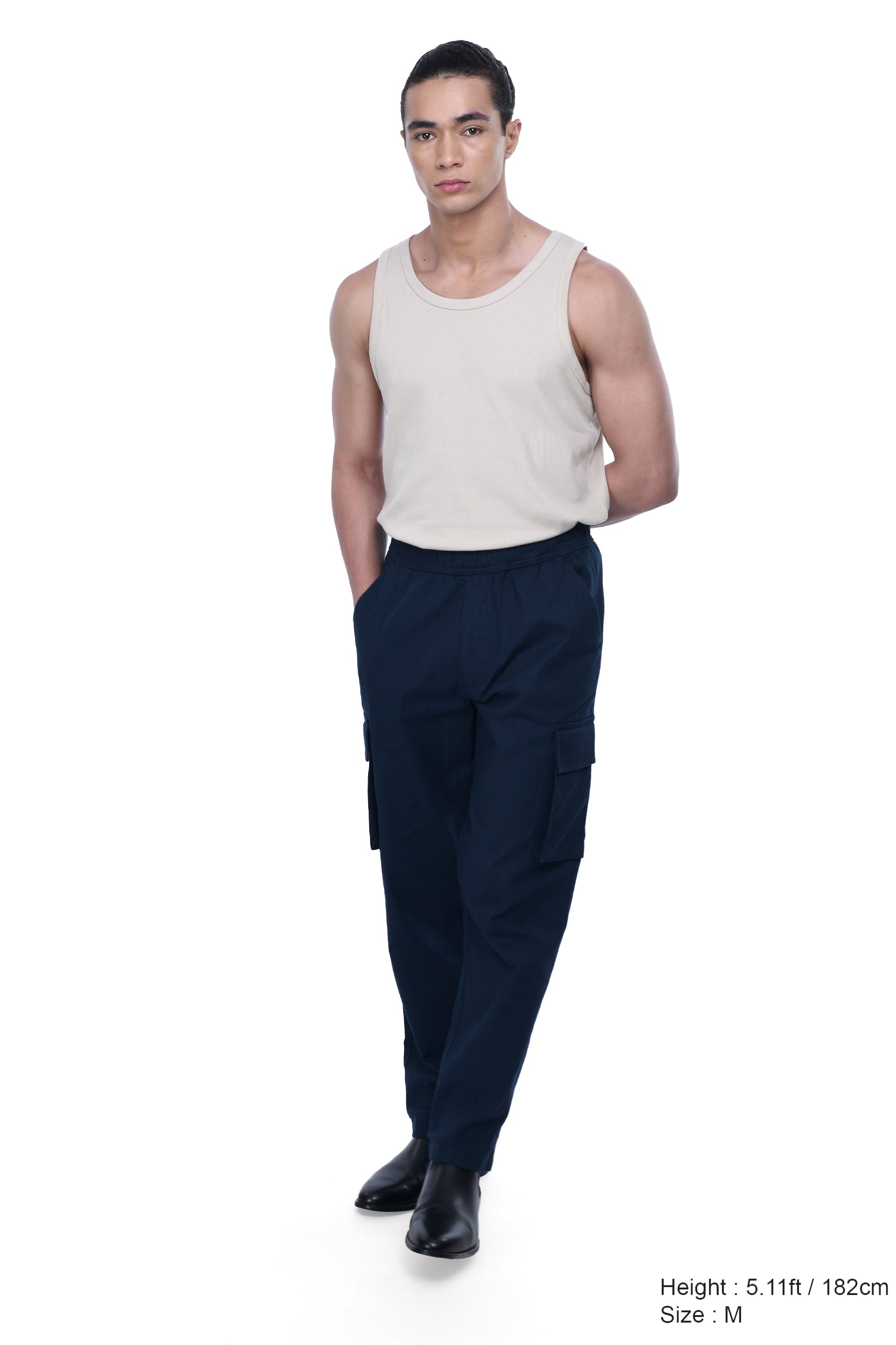TEXTURED RELAXED FLEXIWAIST CARGO IN BLUE