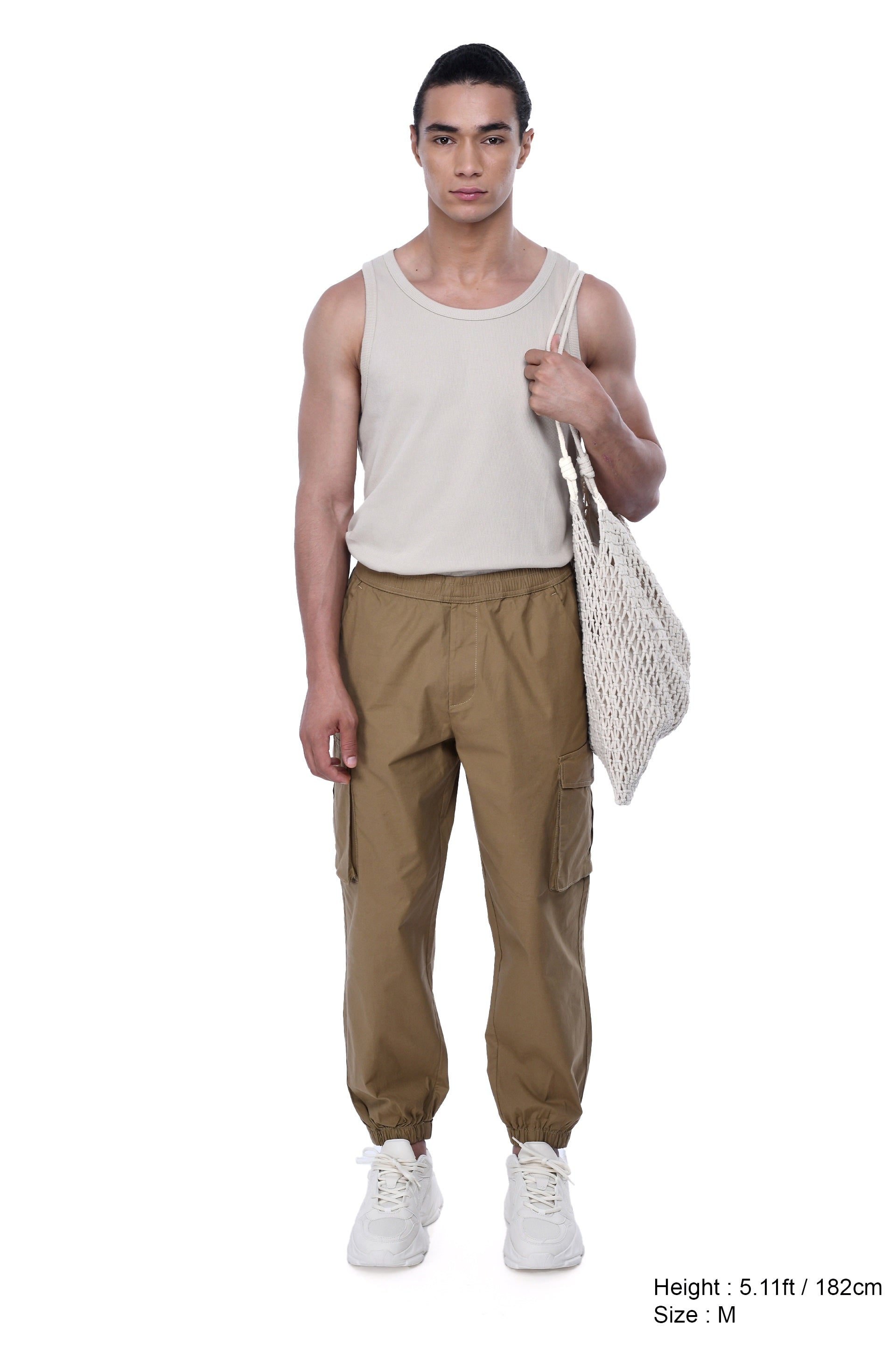 RELAXED LIGHT COTTON JOGGERS IN KHAKI