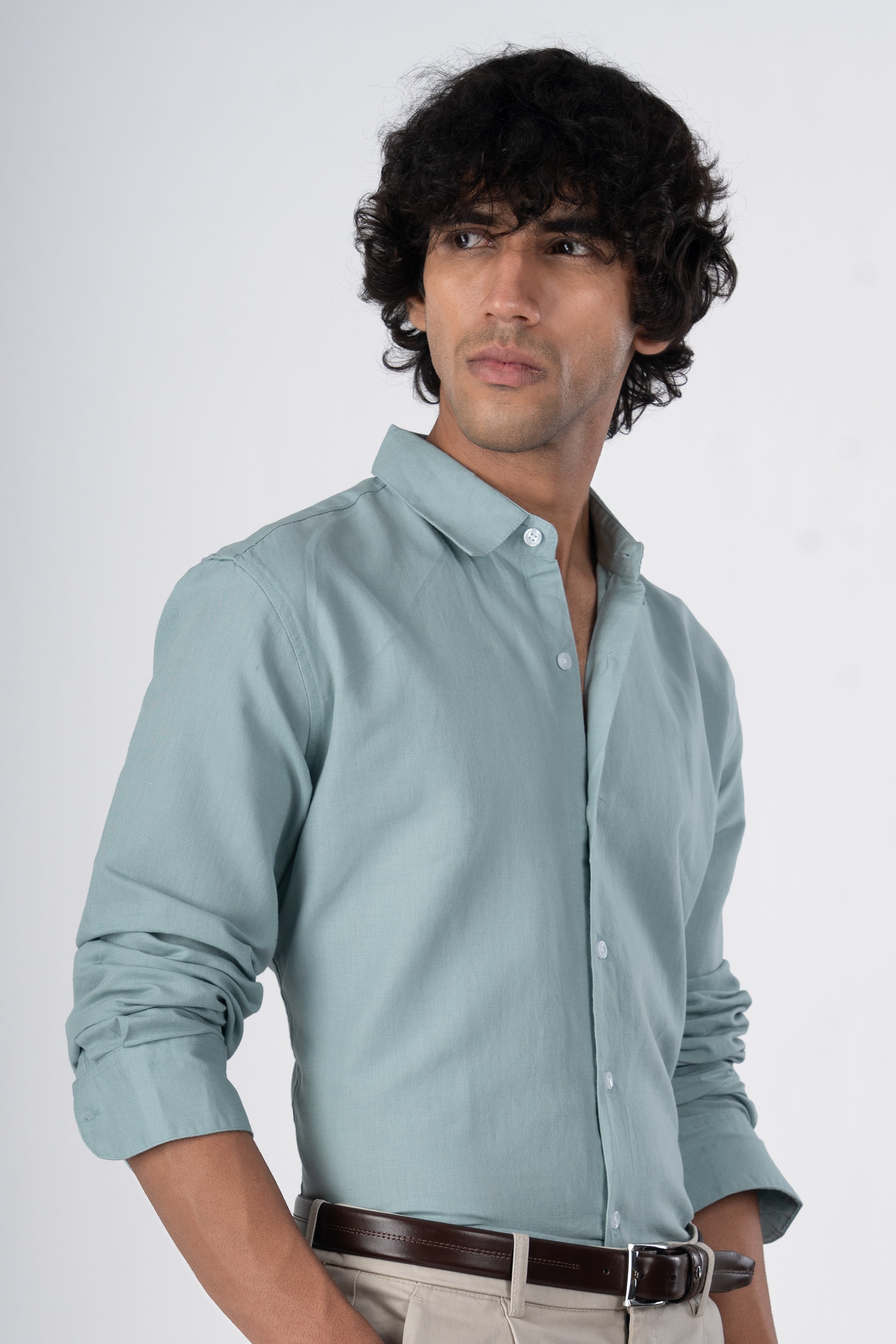 Classic Fused Linen Shirt In Green