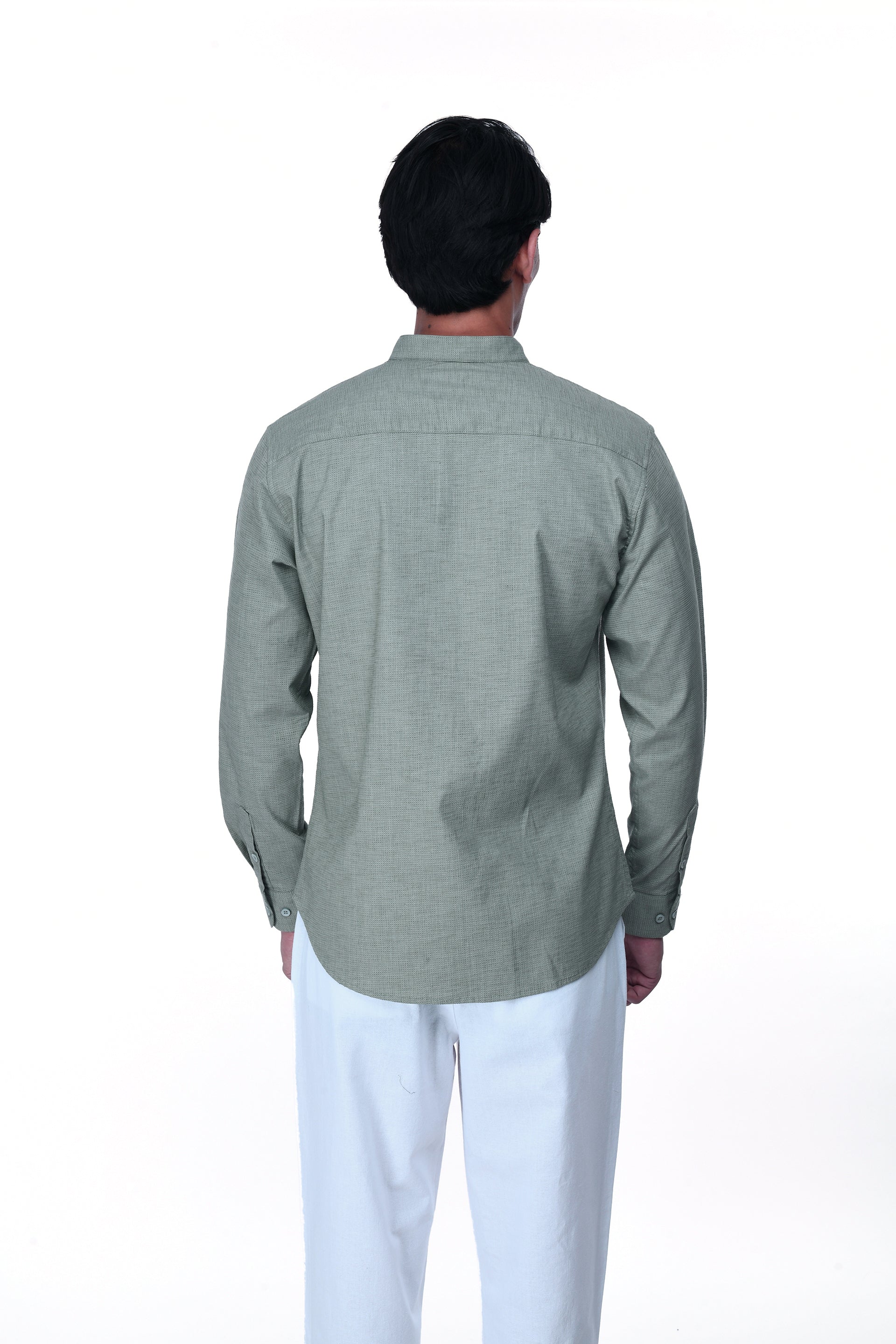 STRUCTURED MODAL MANDARIN SHIRT IN GREEN