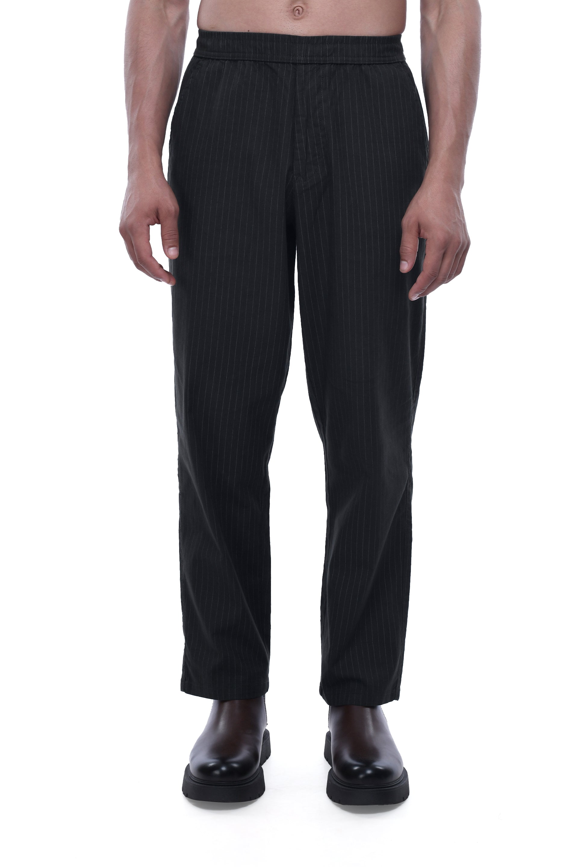 RELAXED STRIPED COTTON PANTS IN GREEN