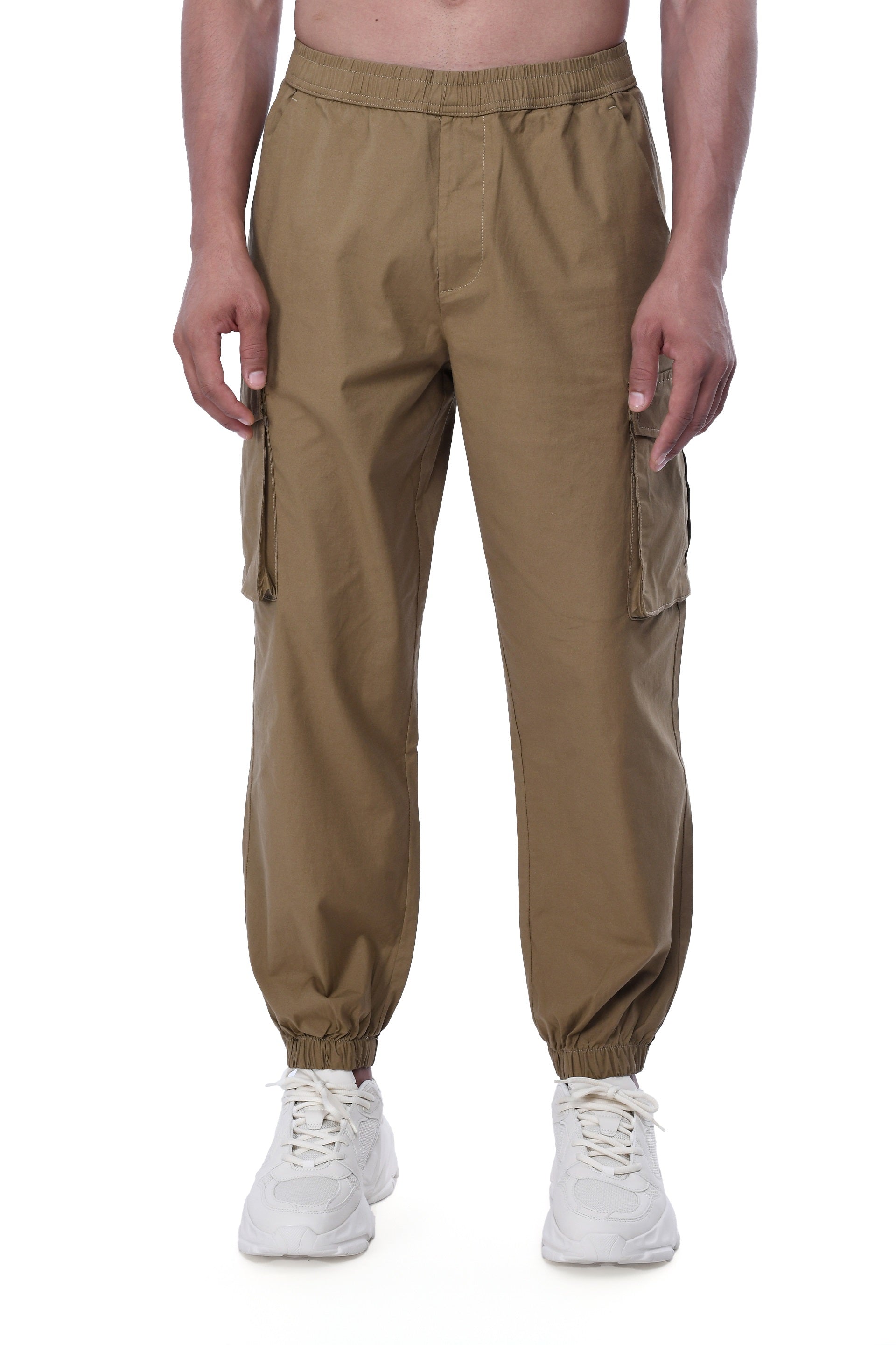 RELAXED LIGHT COTTON JOGGERS IN KHAKI