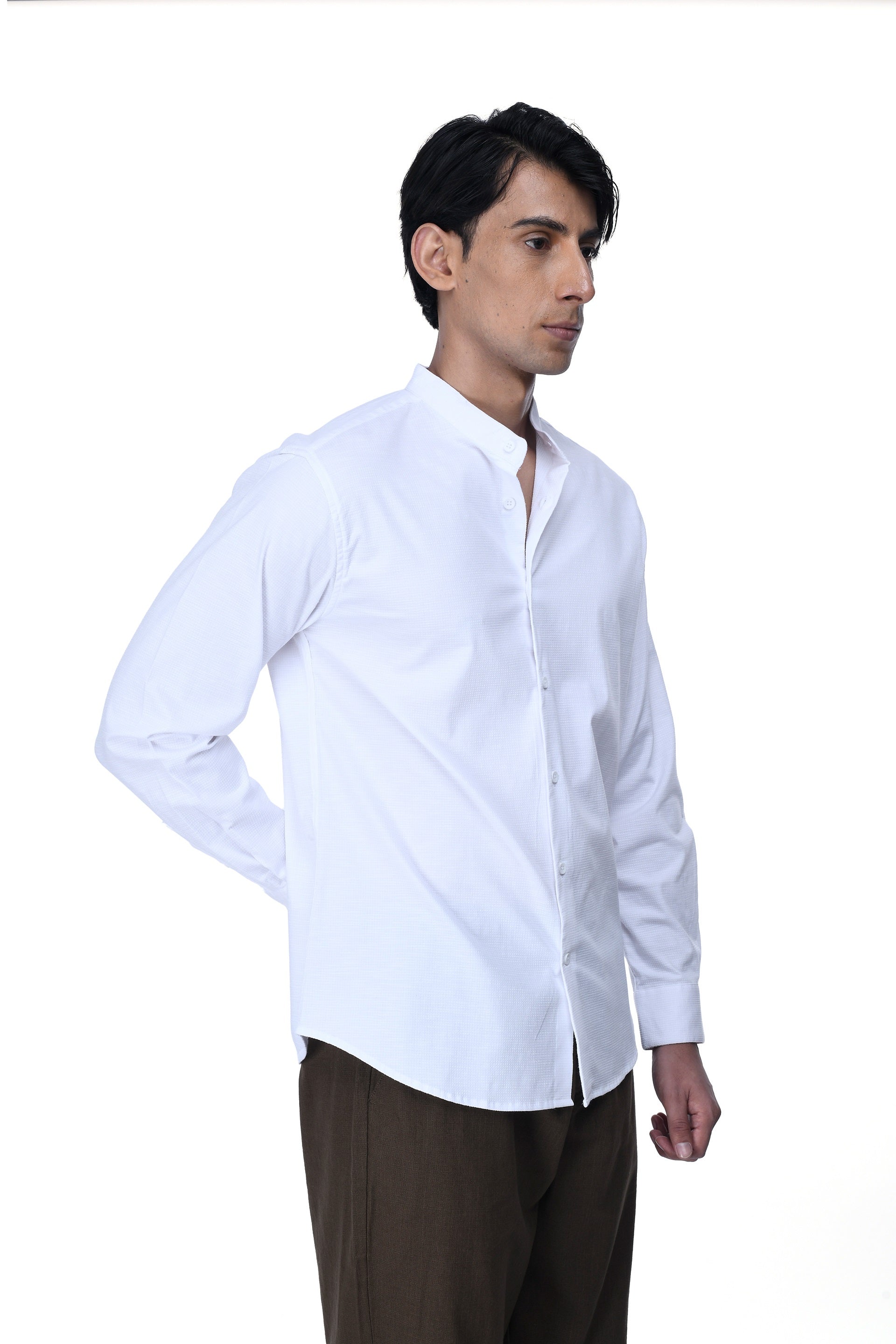 STRUCTURED MODAL MANDARIN SHIRT IN WHITE