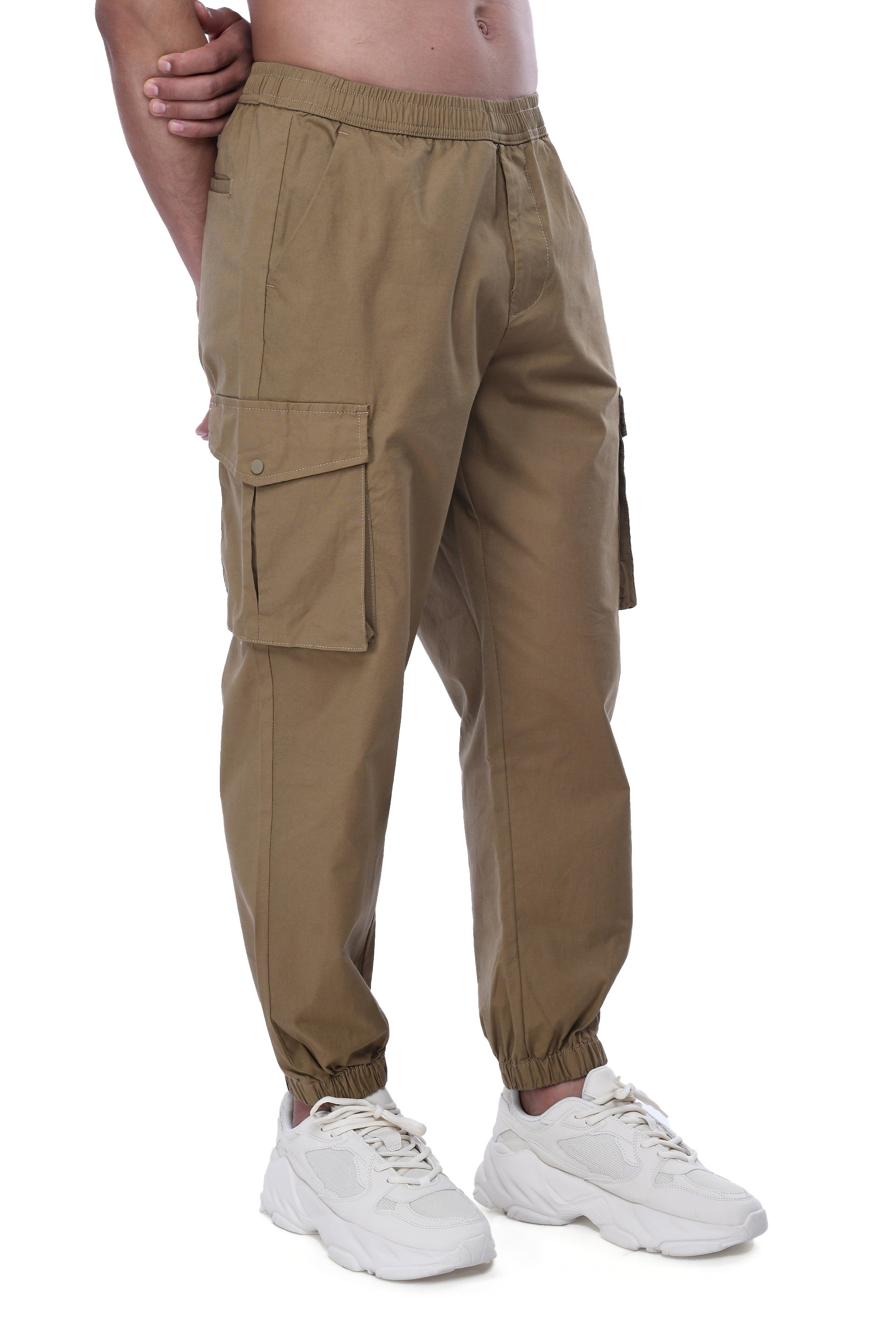 RELAXED LIGHT COTTON JOGGERS IN KHAKI