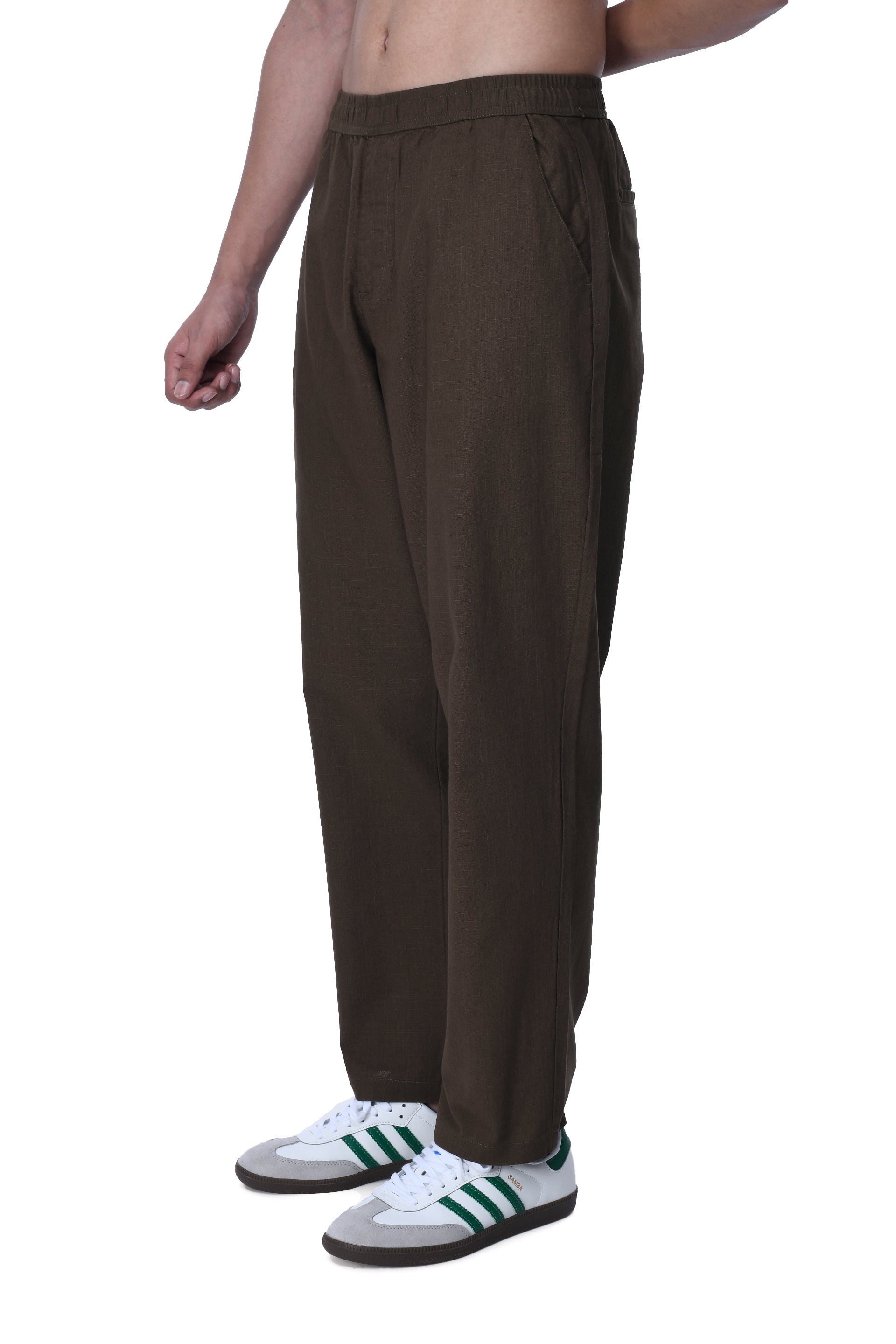 RAW SLUB RELAXED FLEXIWAIST PANTS IN BROWN