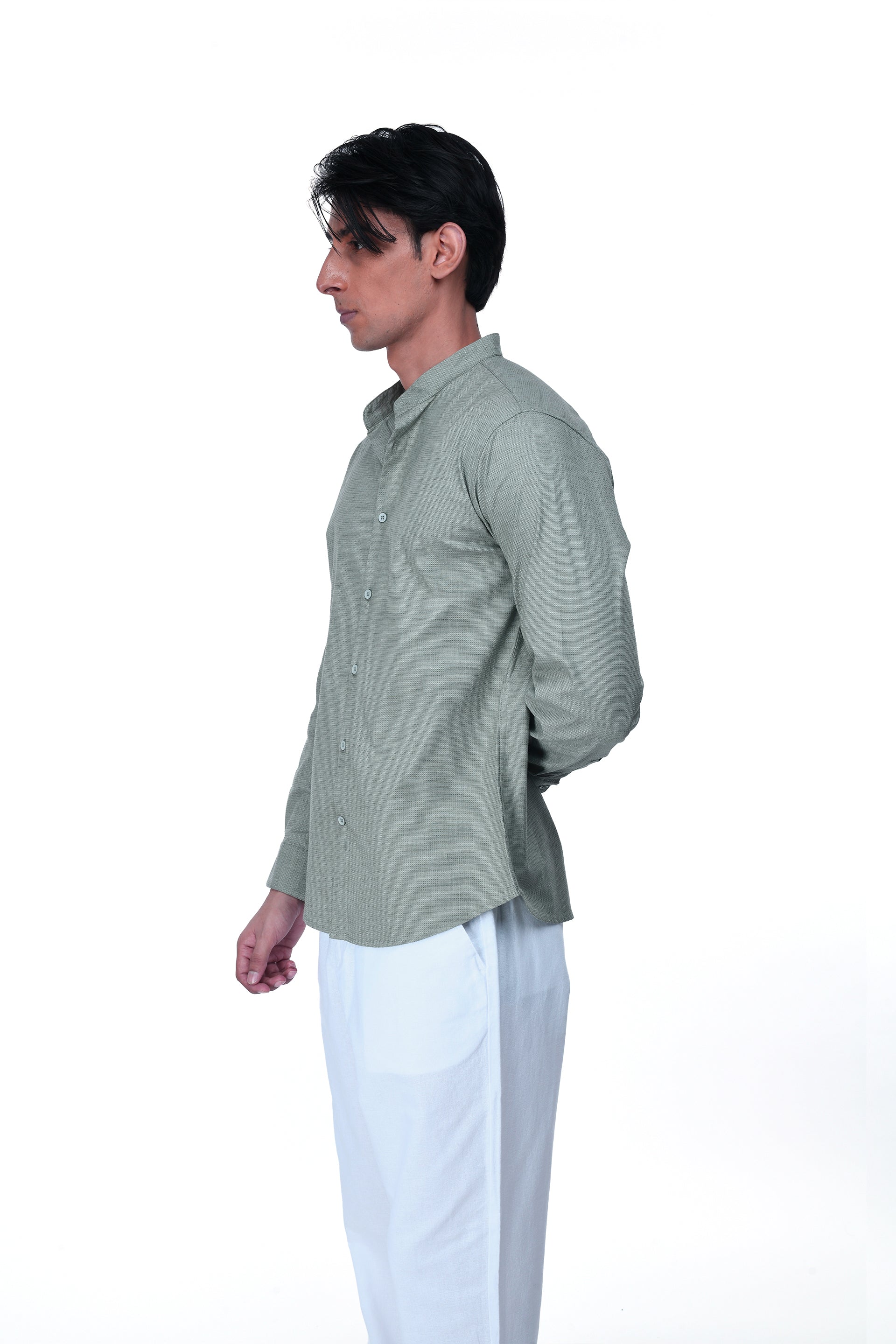 STRUCTURED MODAL MANDARIN SHIRT IN GREEN