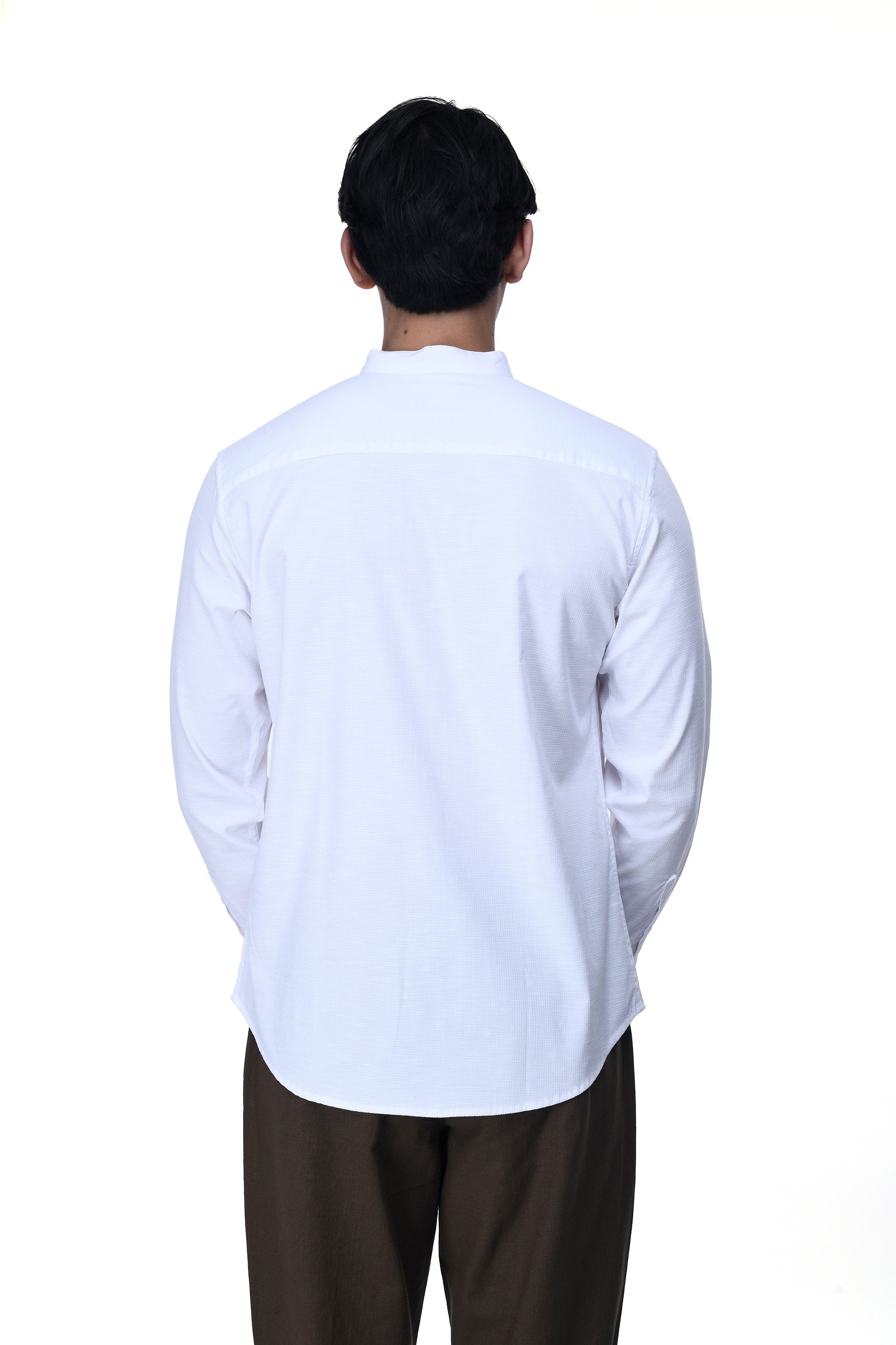 STRUCTURED MODAL MANDARIN SHIRT IN WHITE