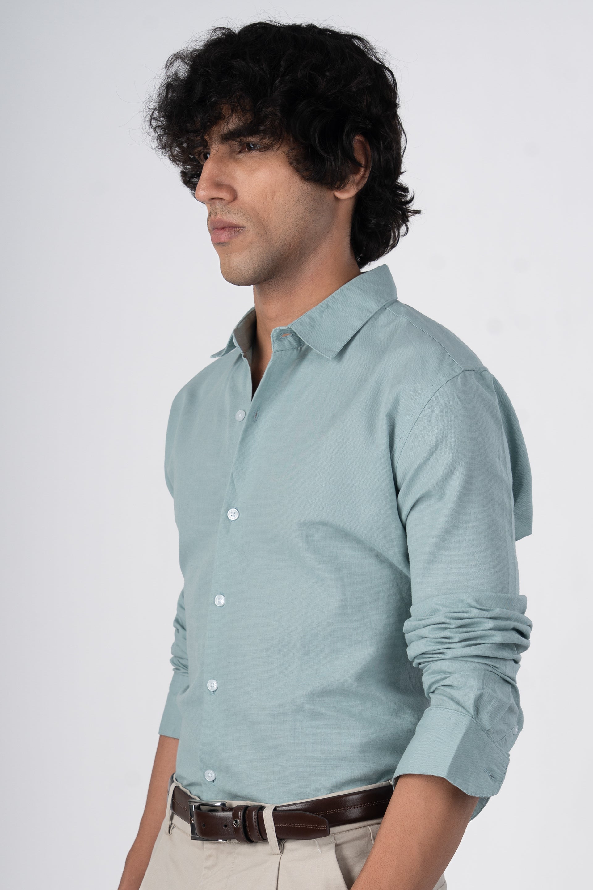 Classic Fused Linen Shirt In Green