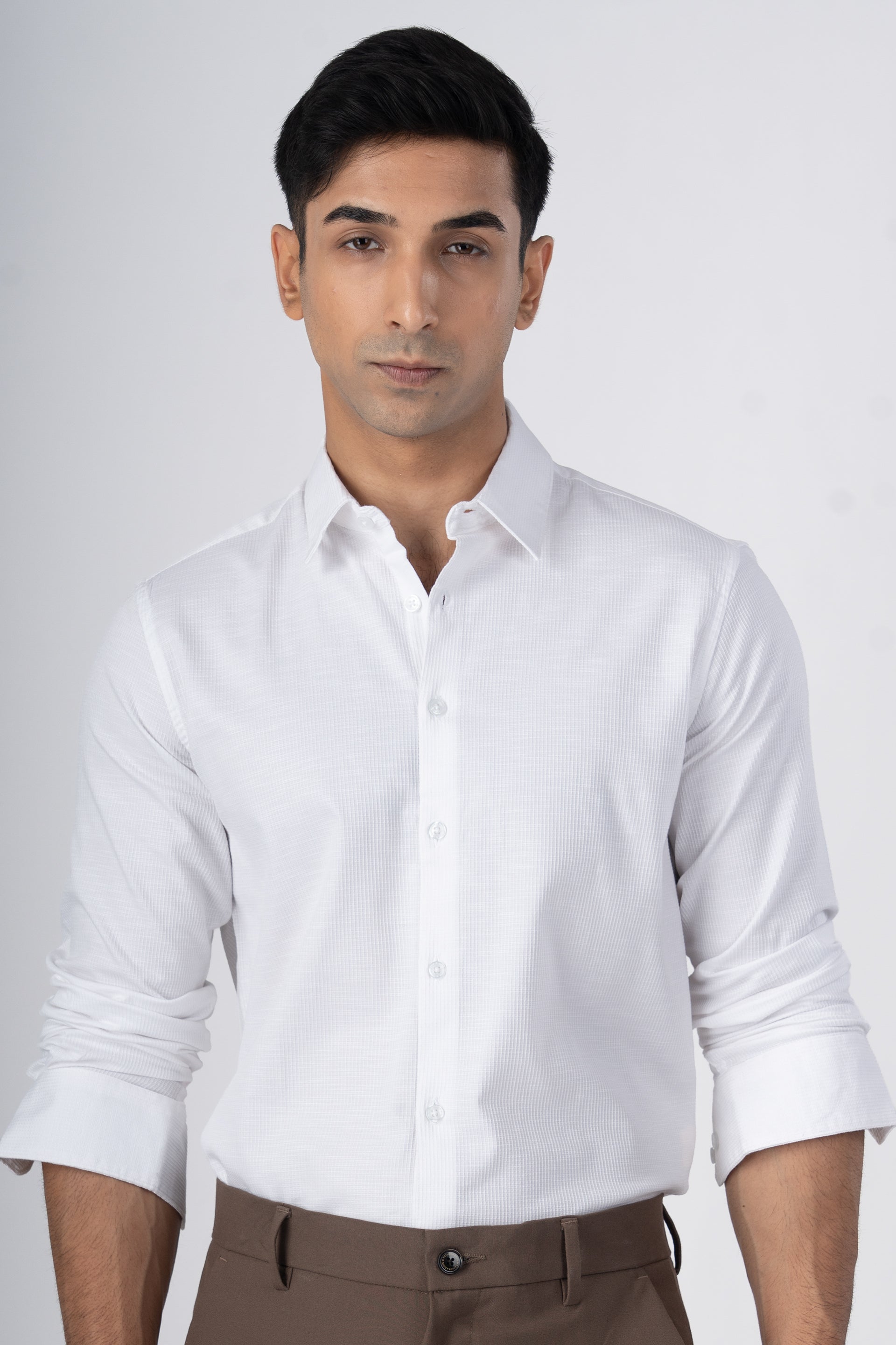 Easy Iron Textured Shirt In White