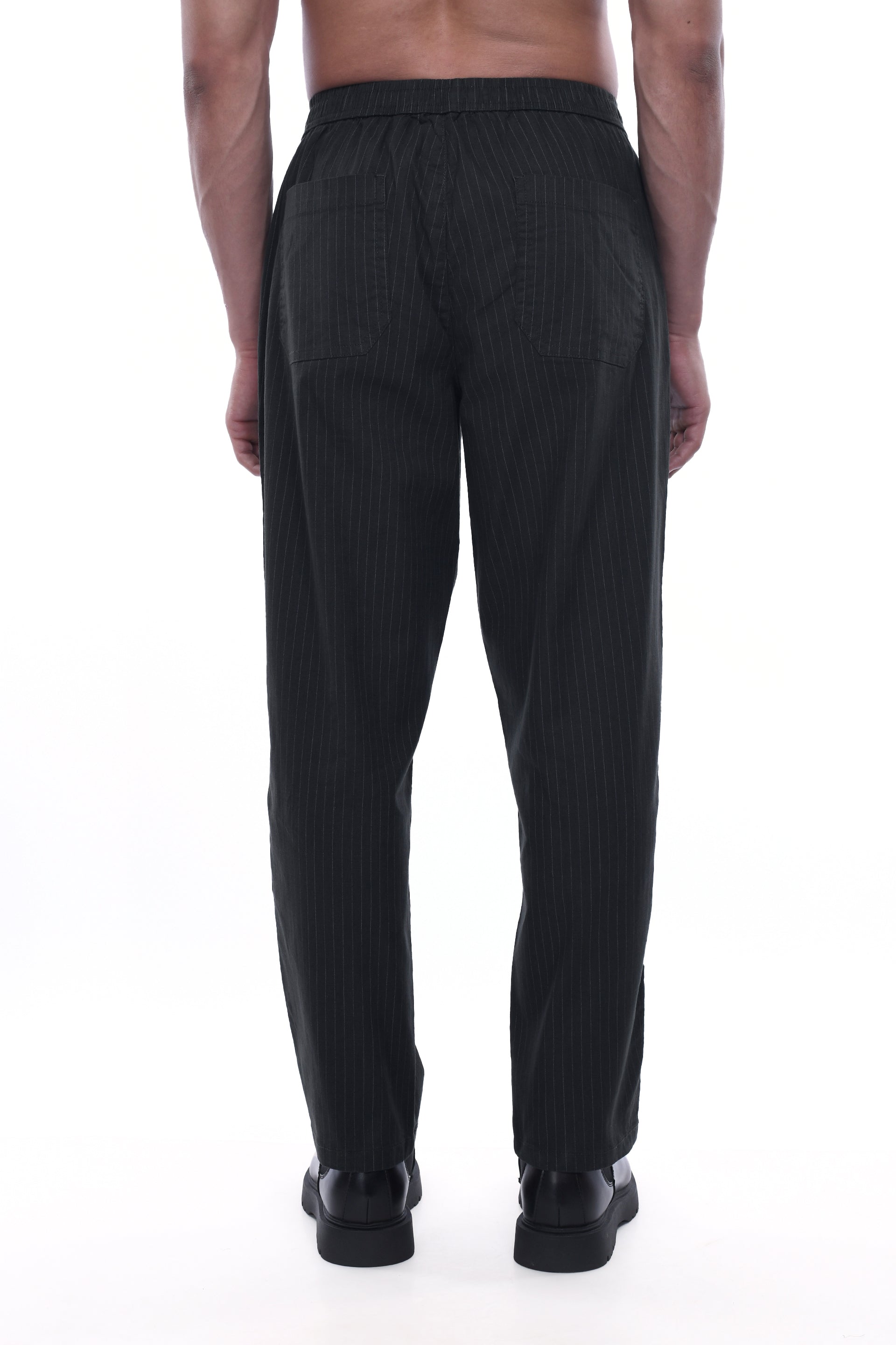 RELAXED STRIPED COTTON PANTS IN GREEN