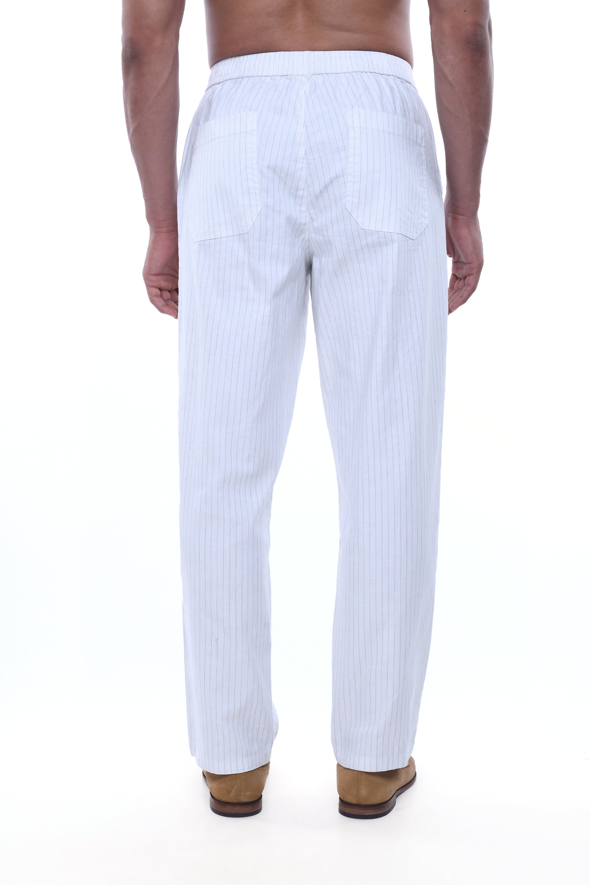 Relaxed Striped Cotton Pant In White