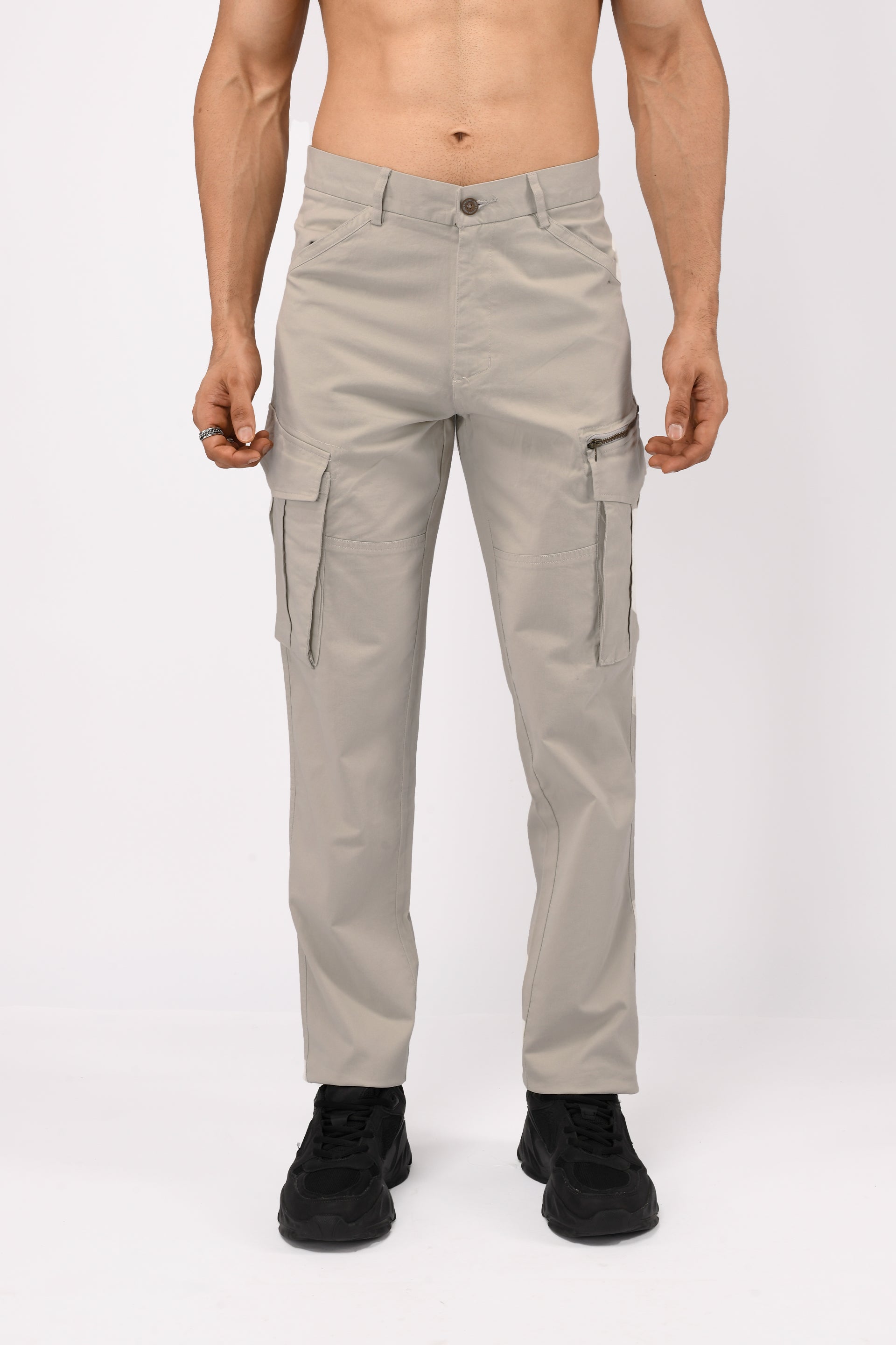 Utility Zip Tailored Cargo Pants In Light Grey