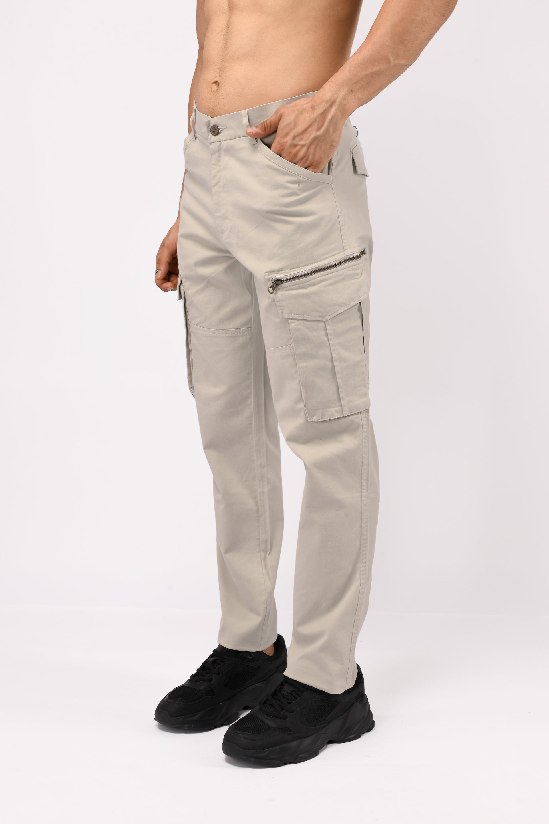 Utility Zip Tailored Cargo Pants In Light Grey