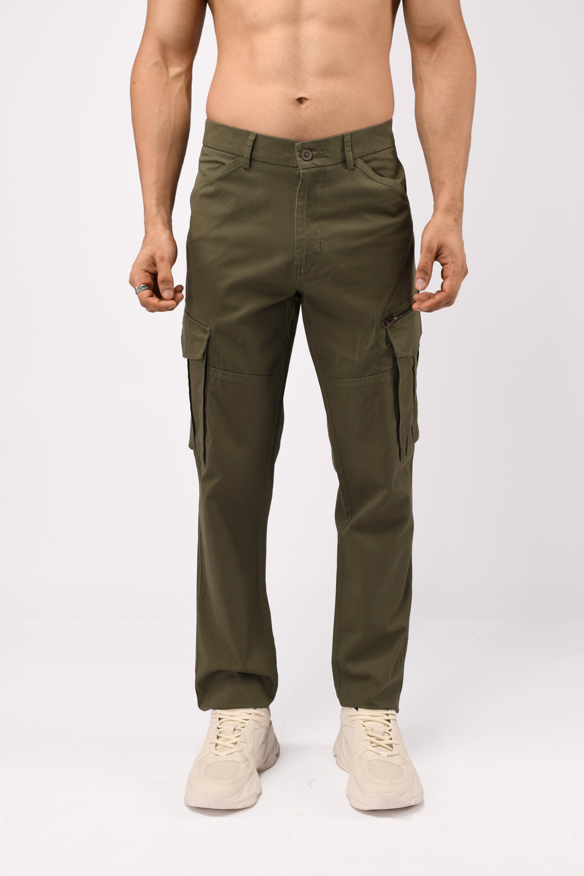 Utility Zip Tailored Cargo Pants In Olive