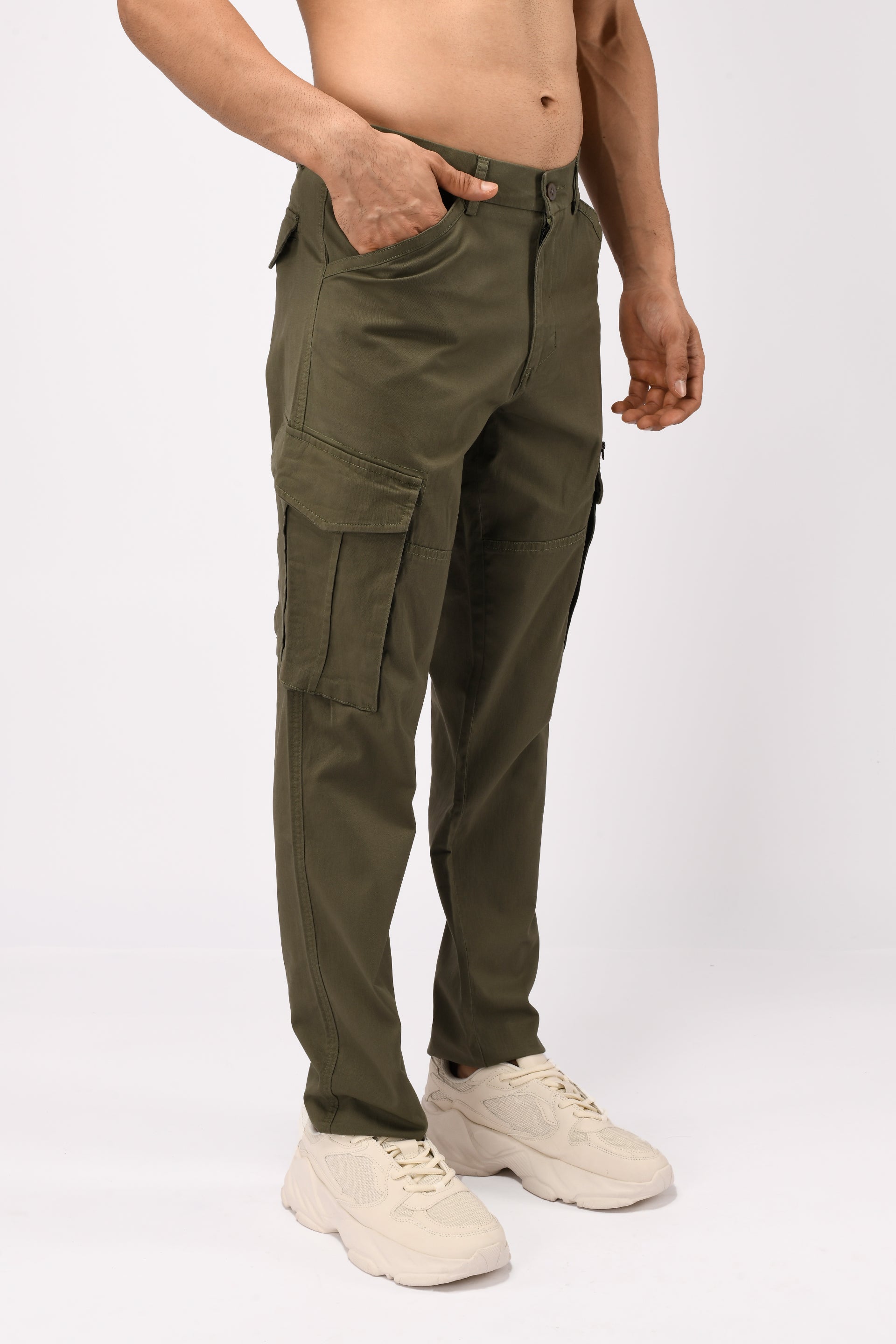 Utility Zip Tailored Cargo Pants In Olive