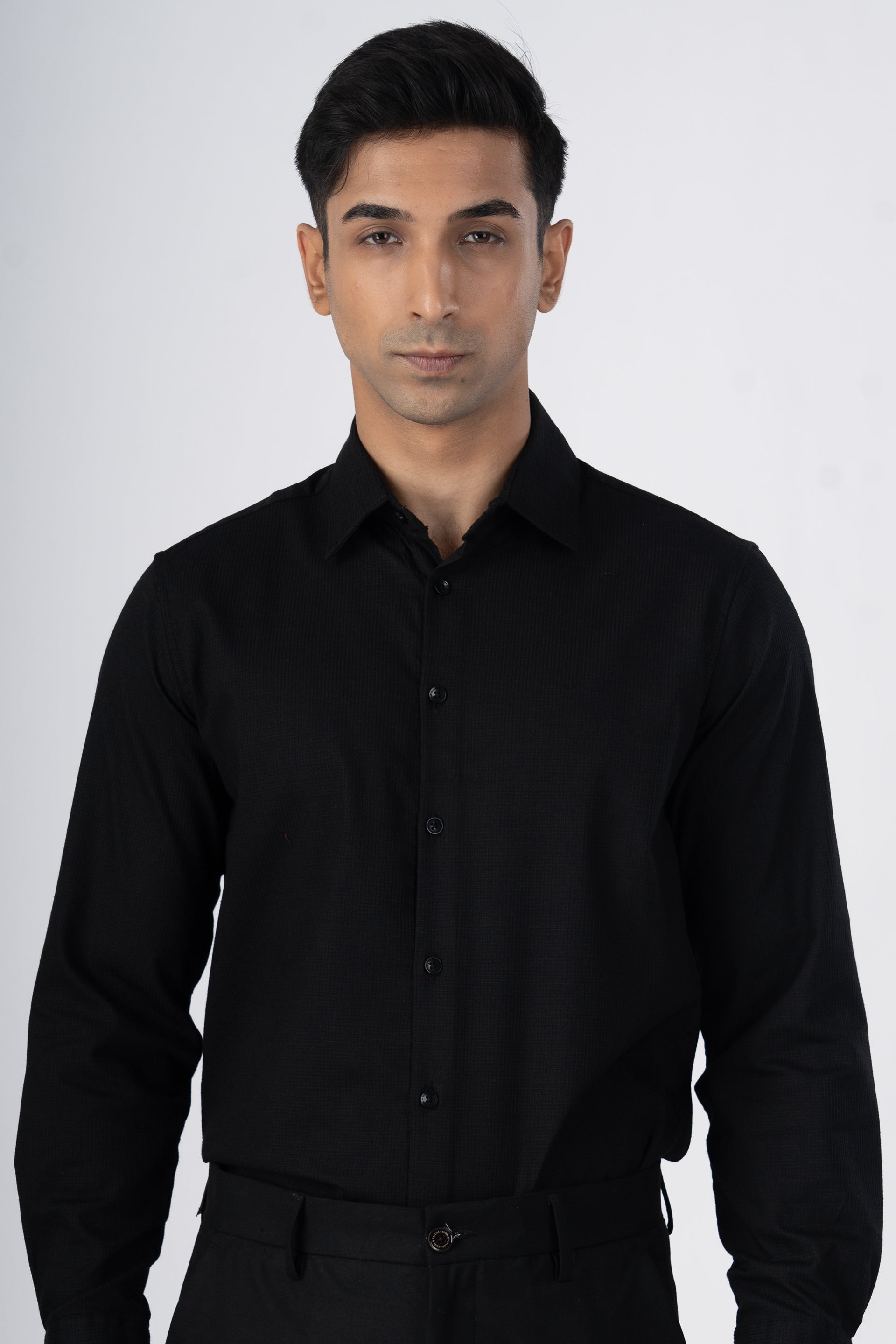 Easy Iron Textured Shirt In Black