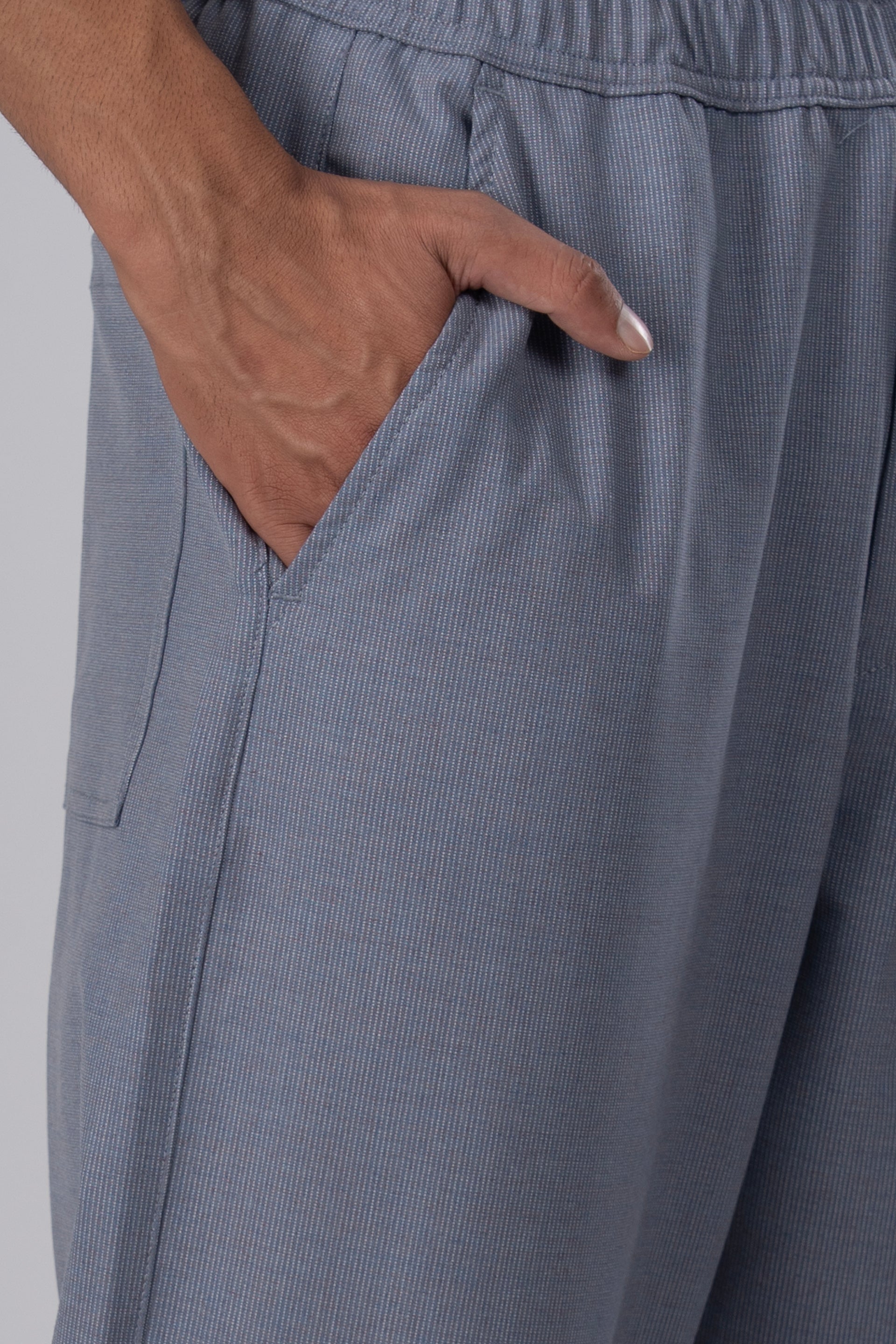 Easy Iron Striped Flexiwaist Relaxed Trouser In Blue