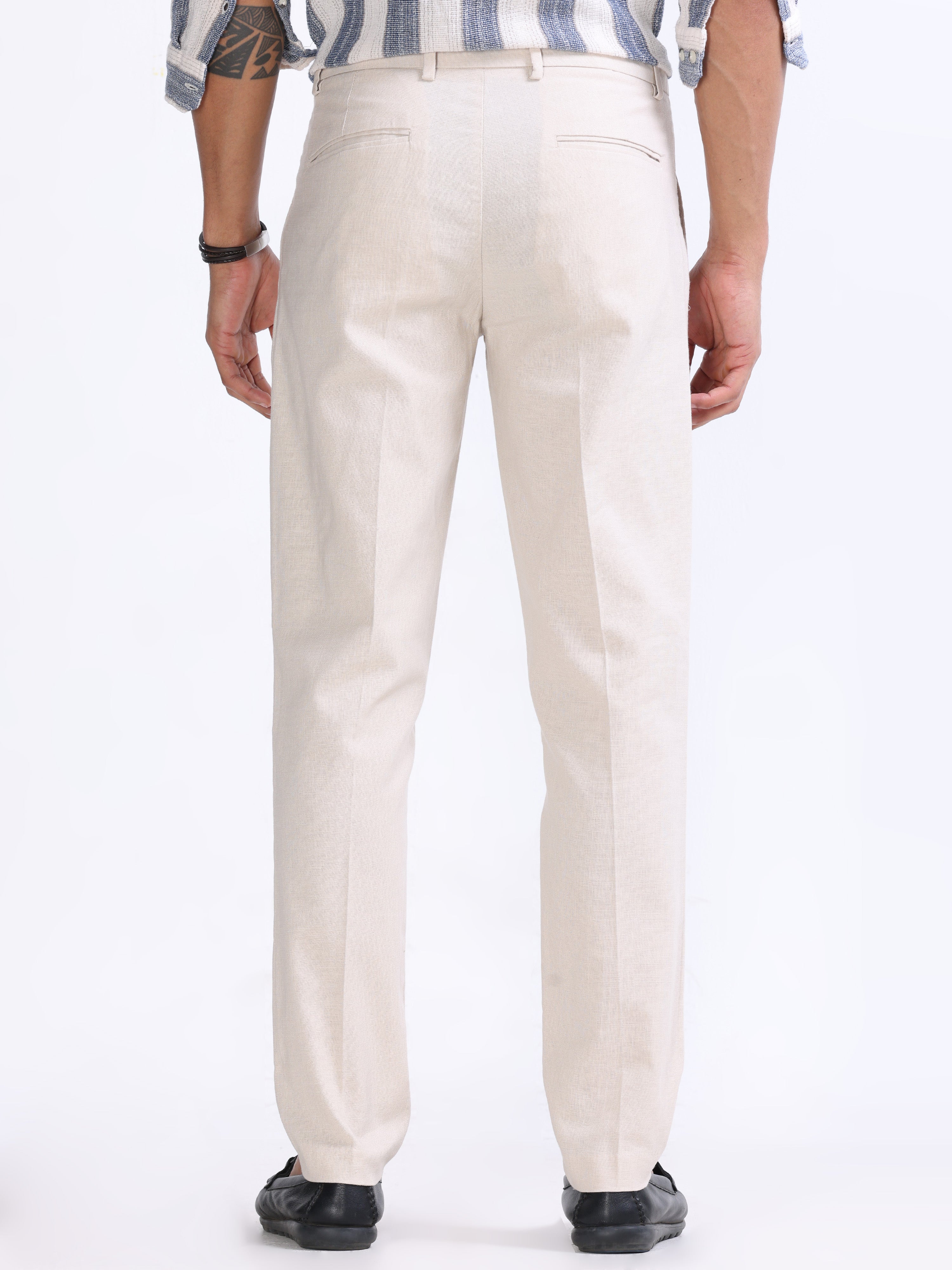 RAW SLUB PLEATED TROUSER IN CREAM