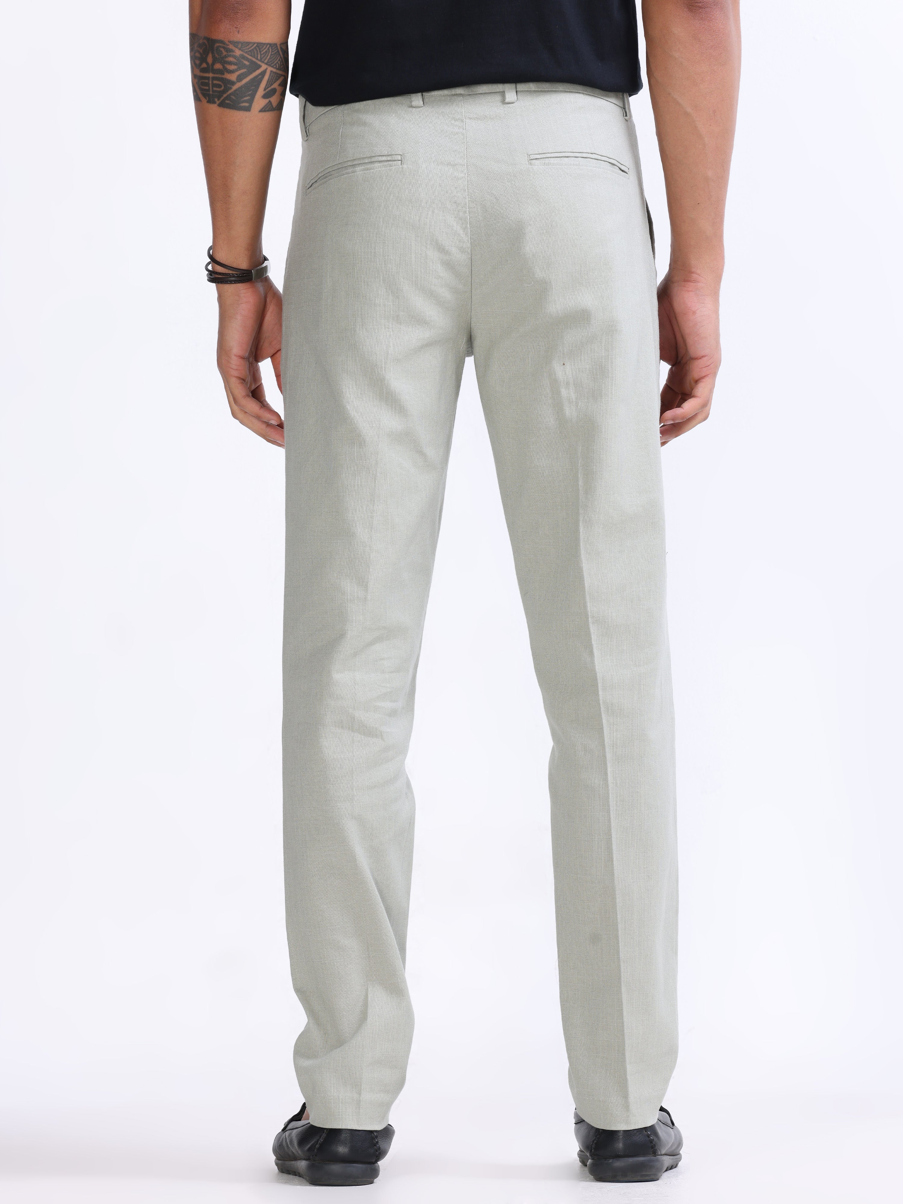 RAW SLUB PLEATED TROUSER IN PISTACHIO