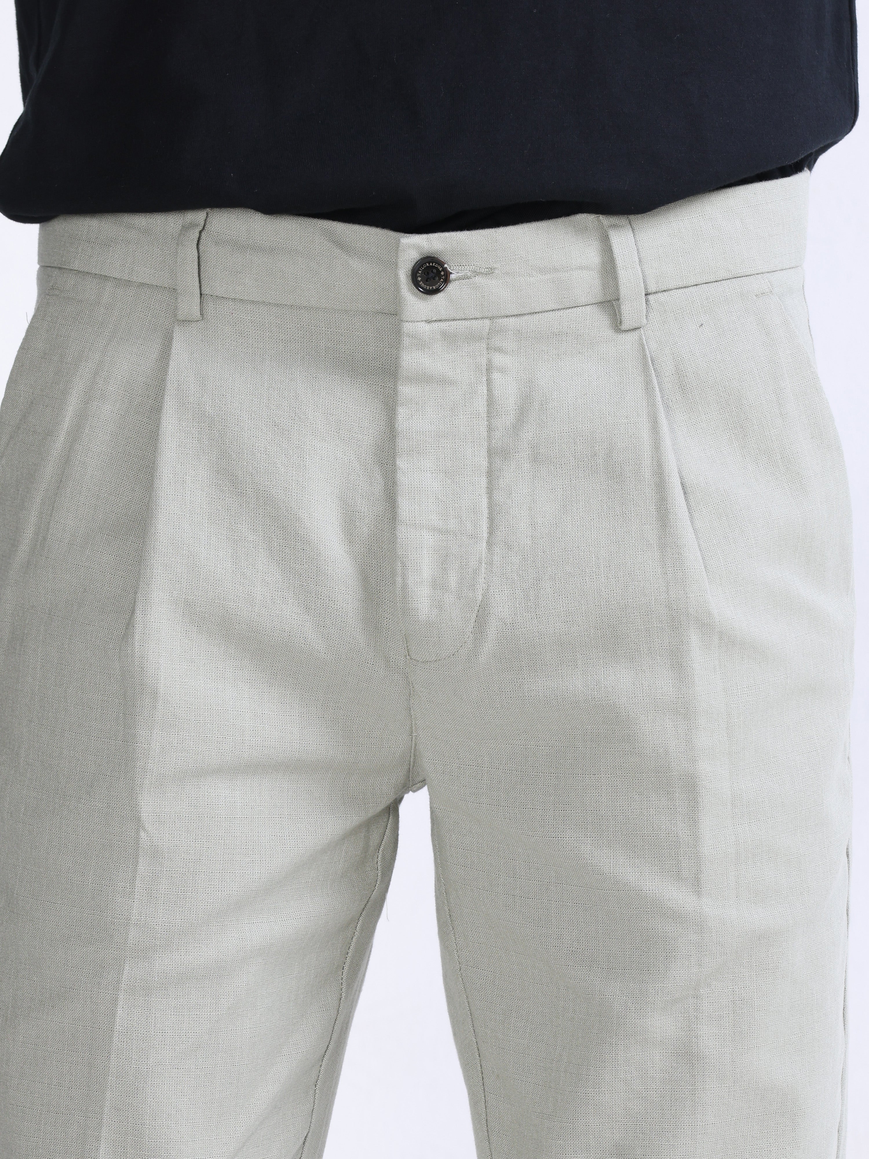 RAW SLUB PLEATED TROUSER IN PISTACHIO