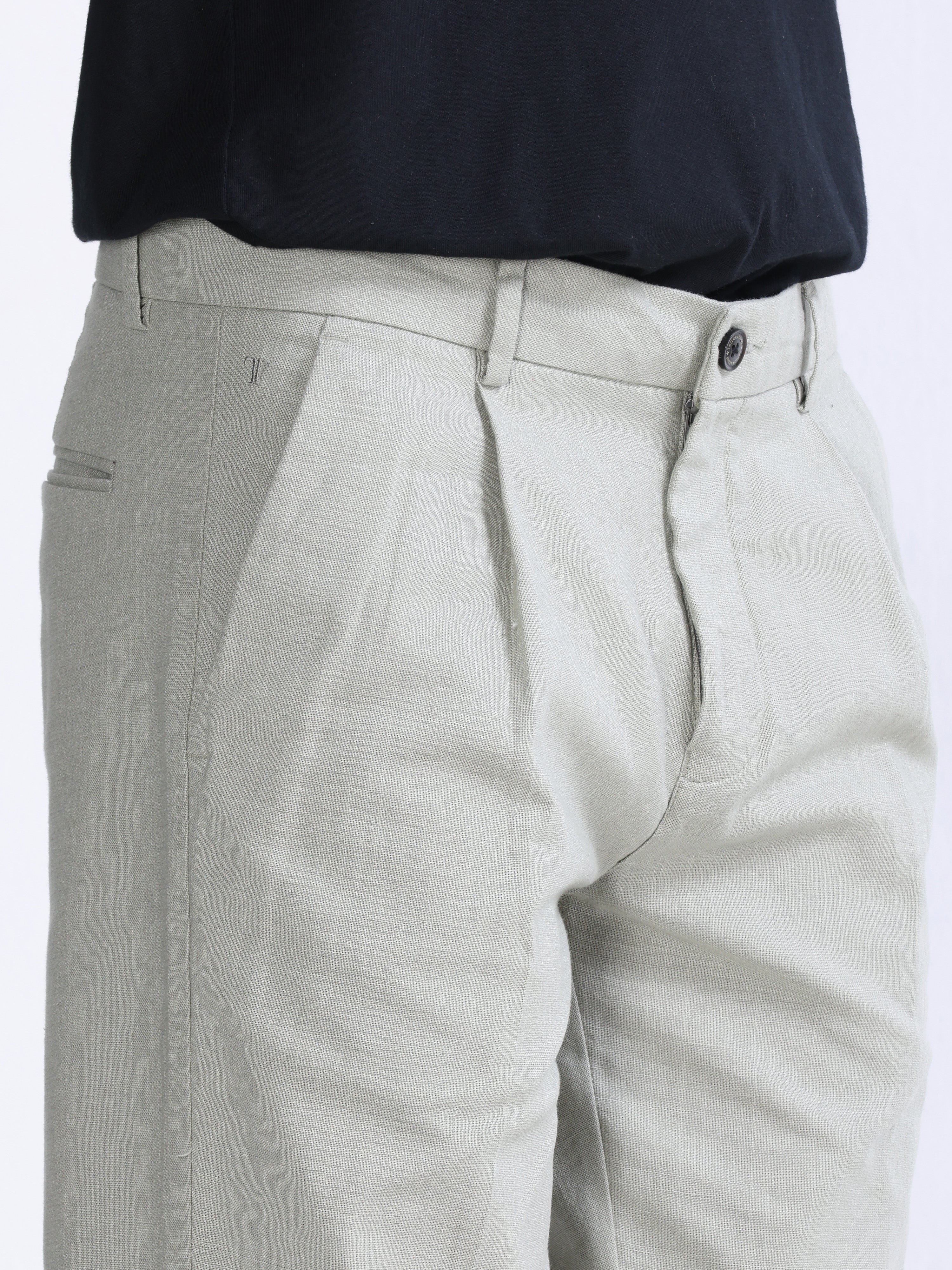 RAW SLUB PLEATED TROUSER IN PISTACHIO