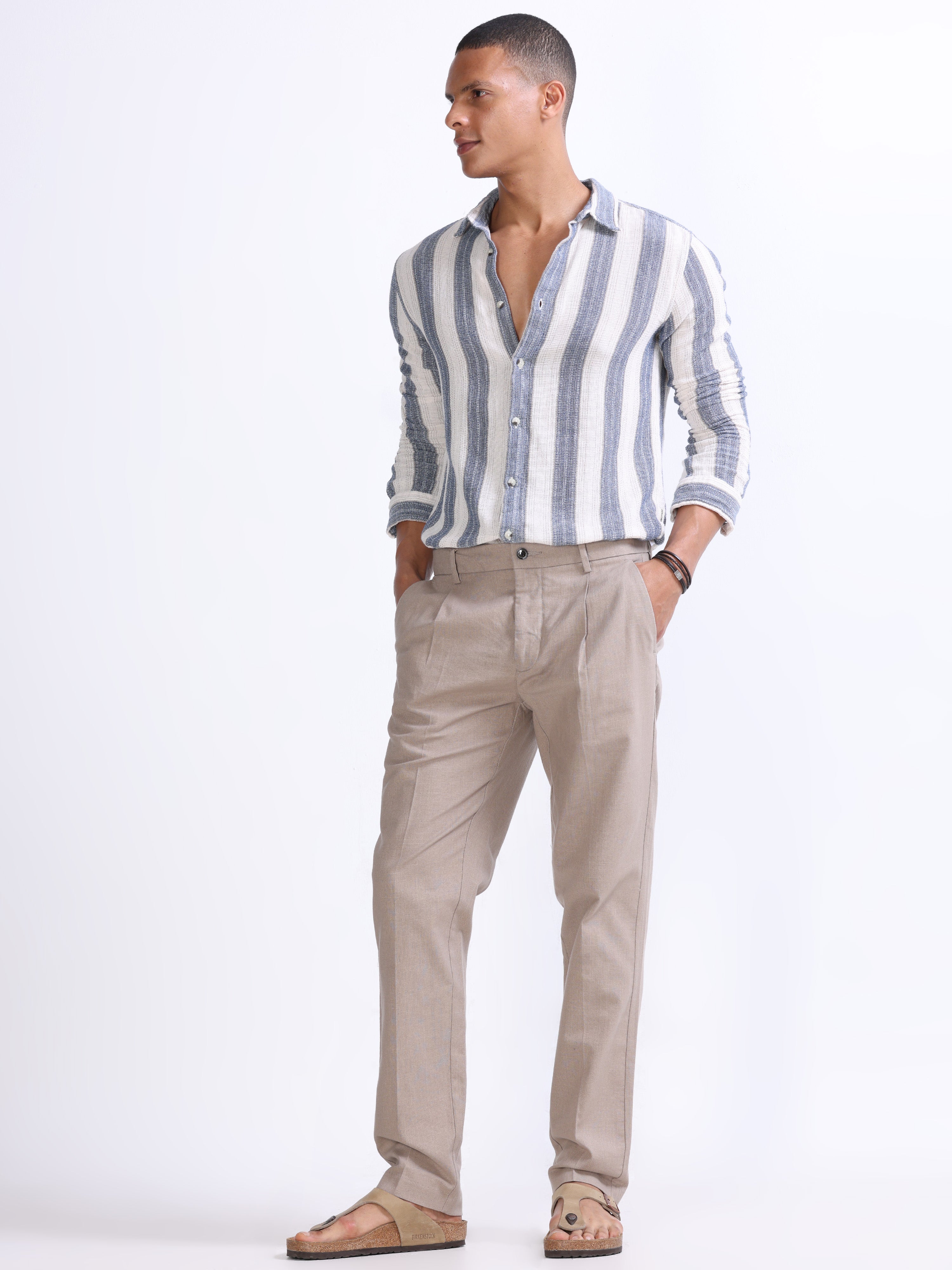 RAW SLUB PLEATED TROUSER IN DUST