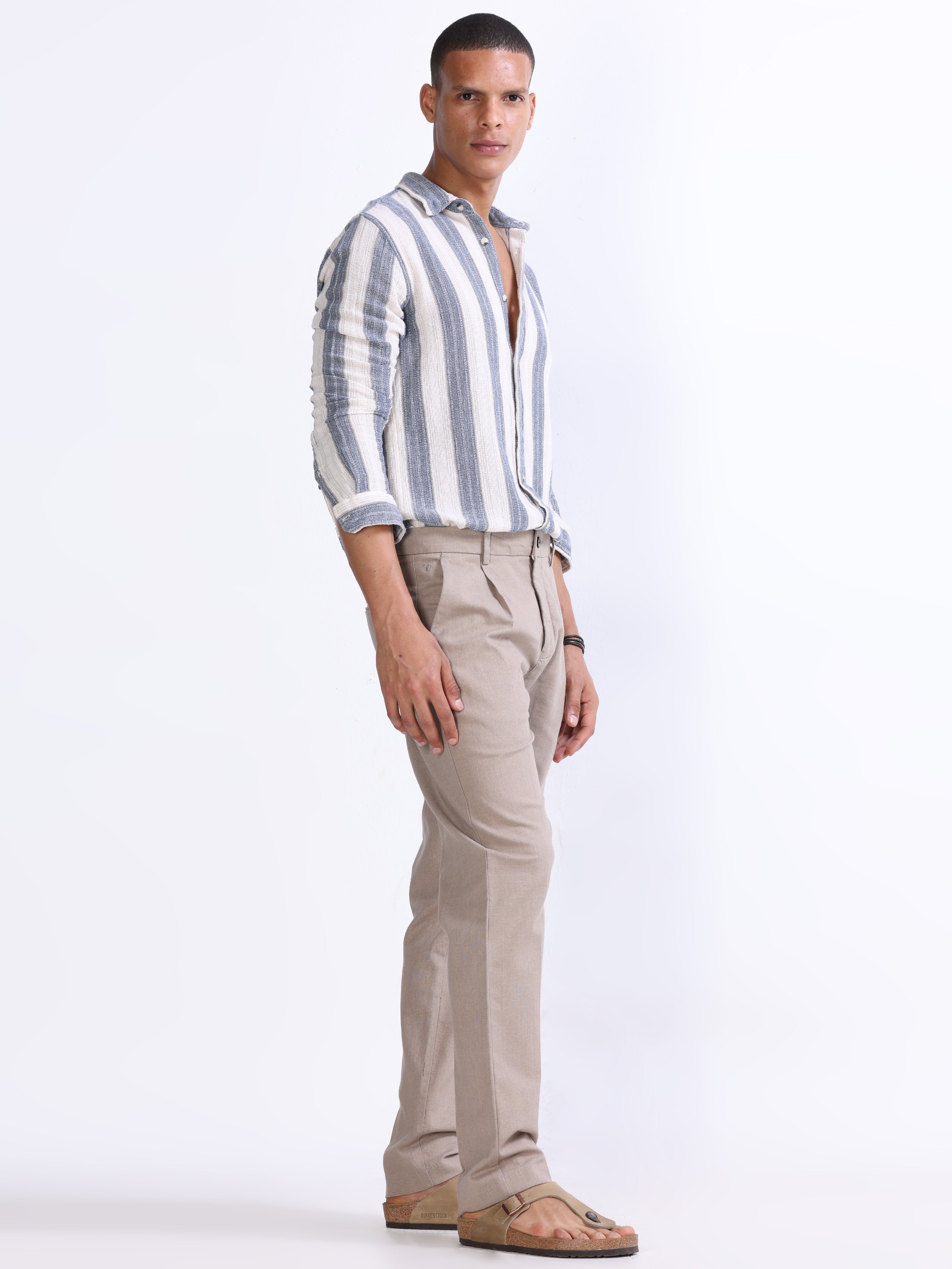 RAW SLUB PLEATED TROUSER IN DUST