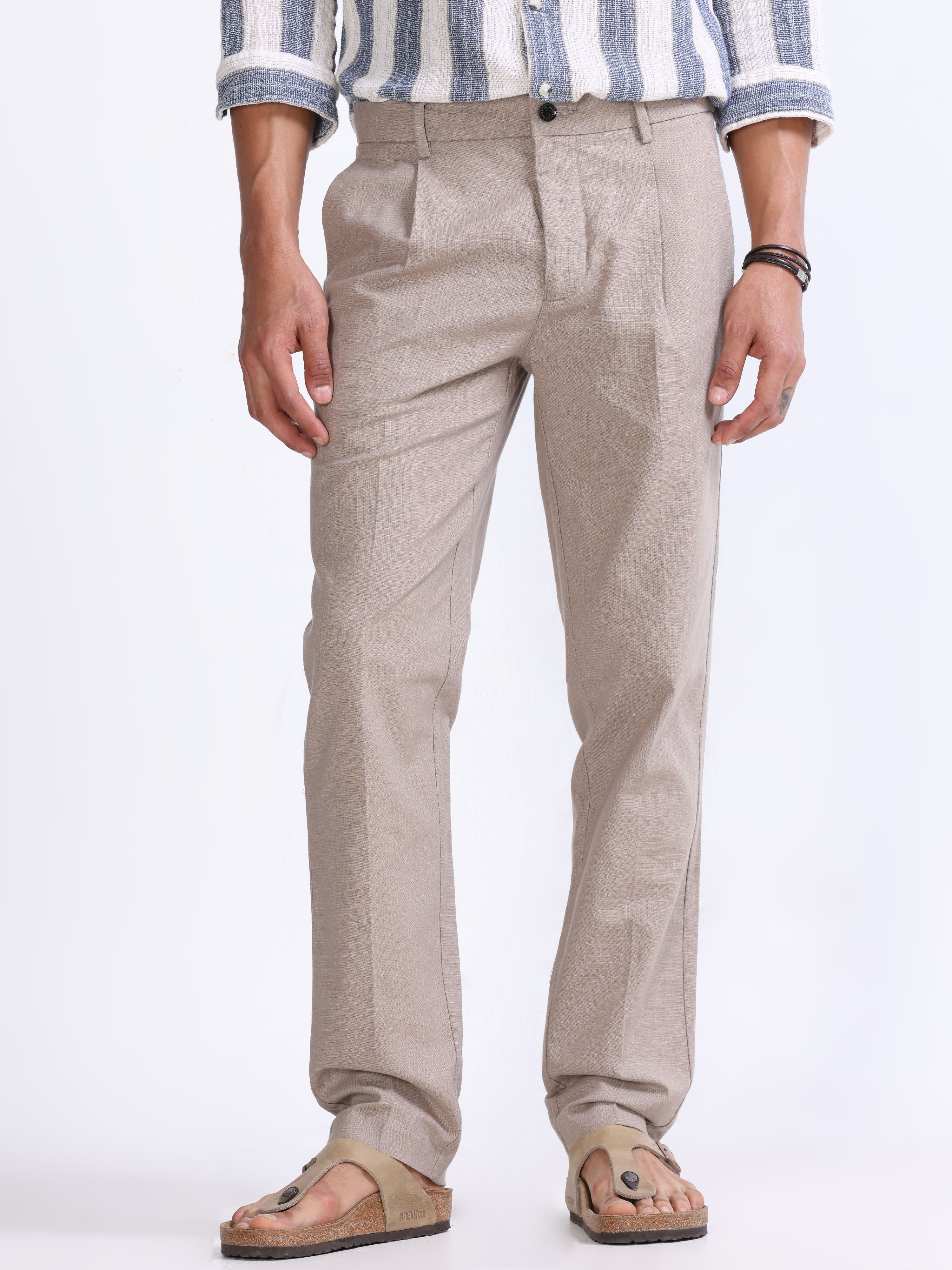 RAW SLUB PLEATED TROUSER IN DUST