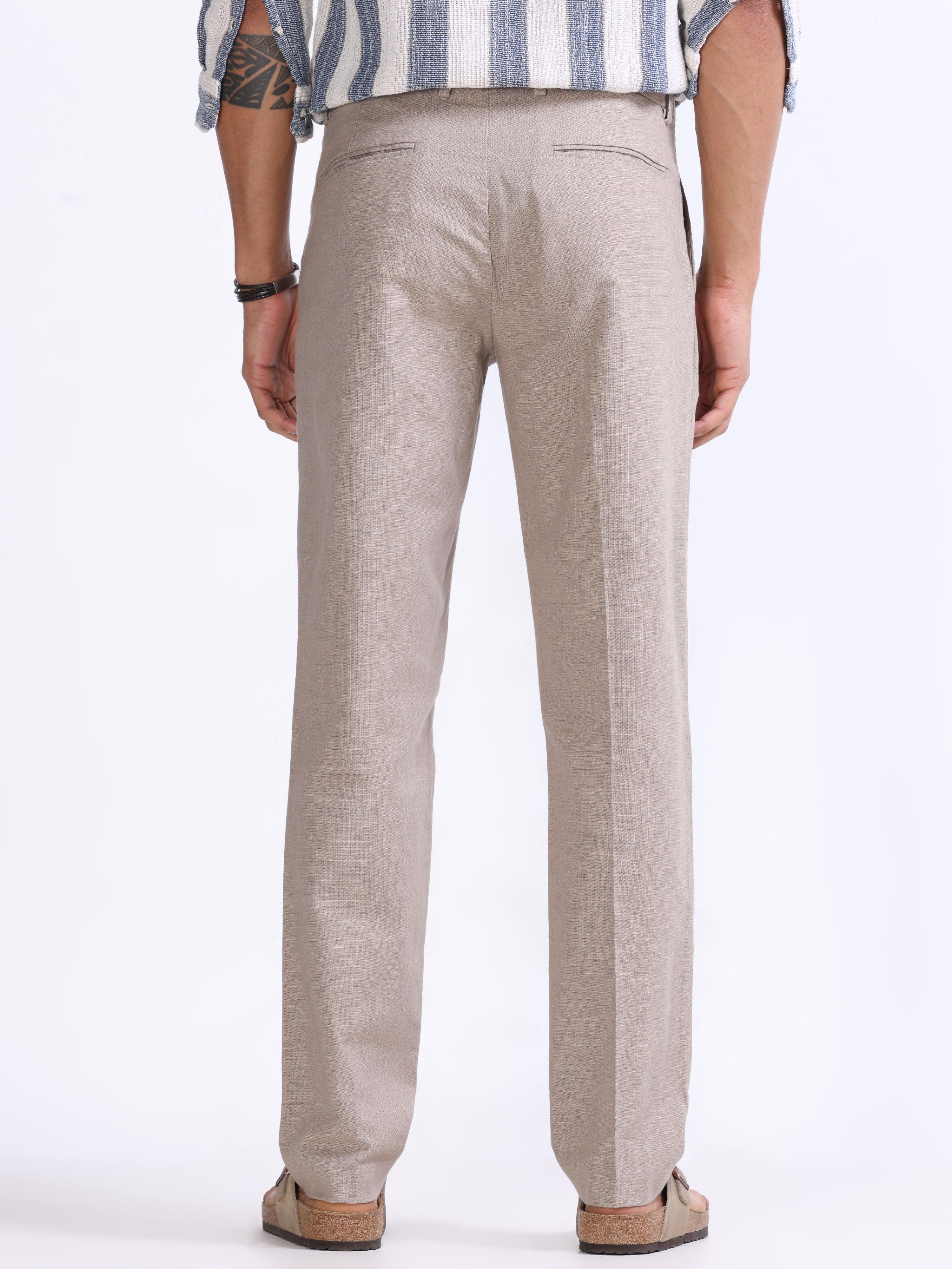 RAW SLUB PLEATED TROUSER IN DUST