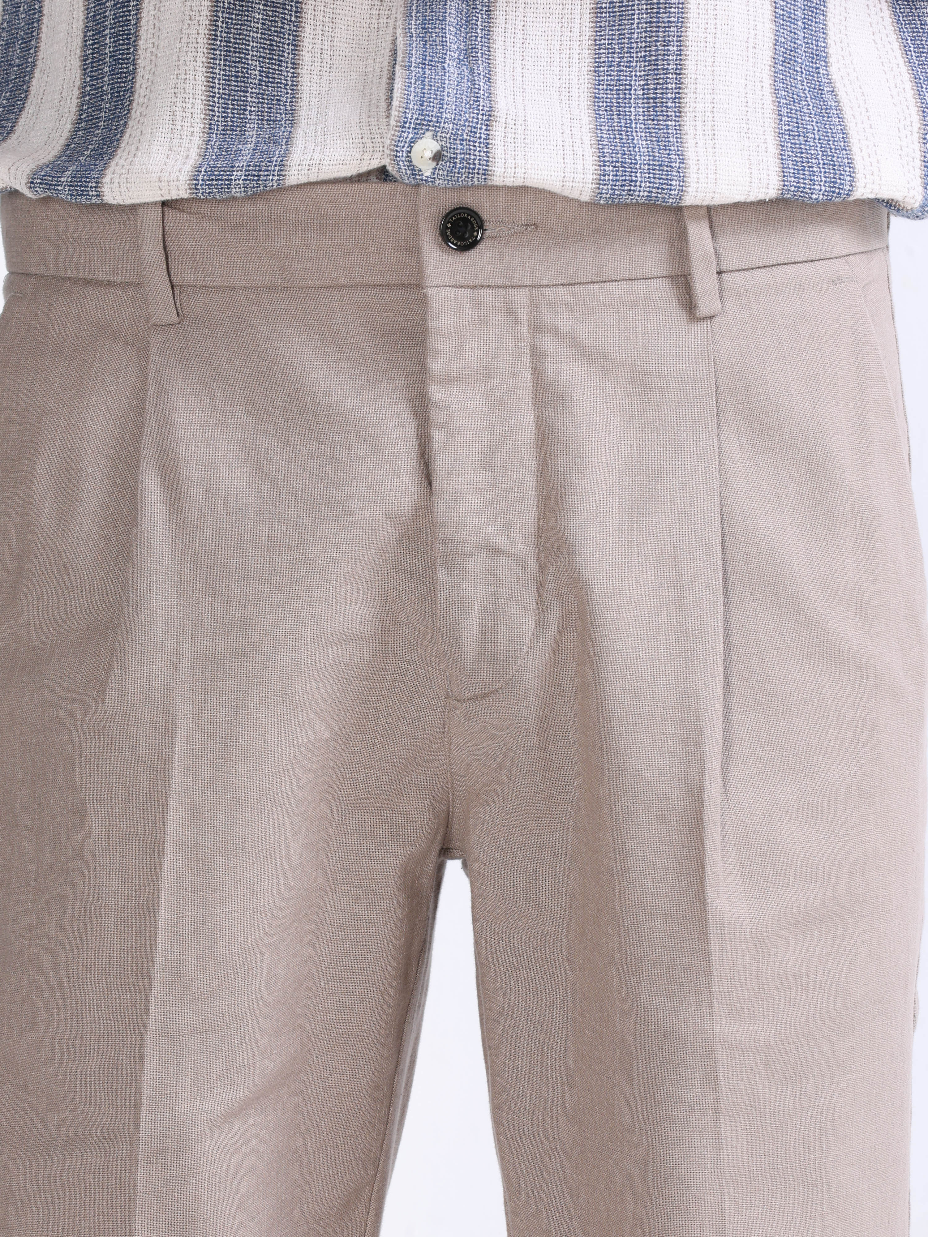 RAW SLUB PLEATED TROUSER IN DUST