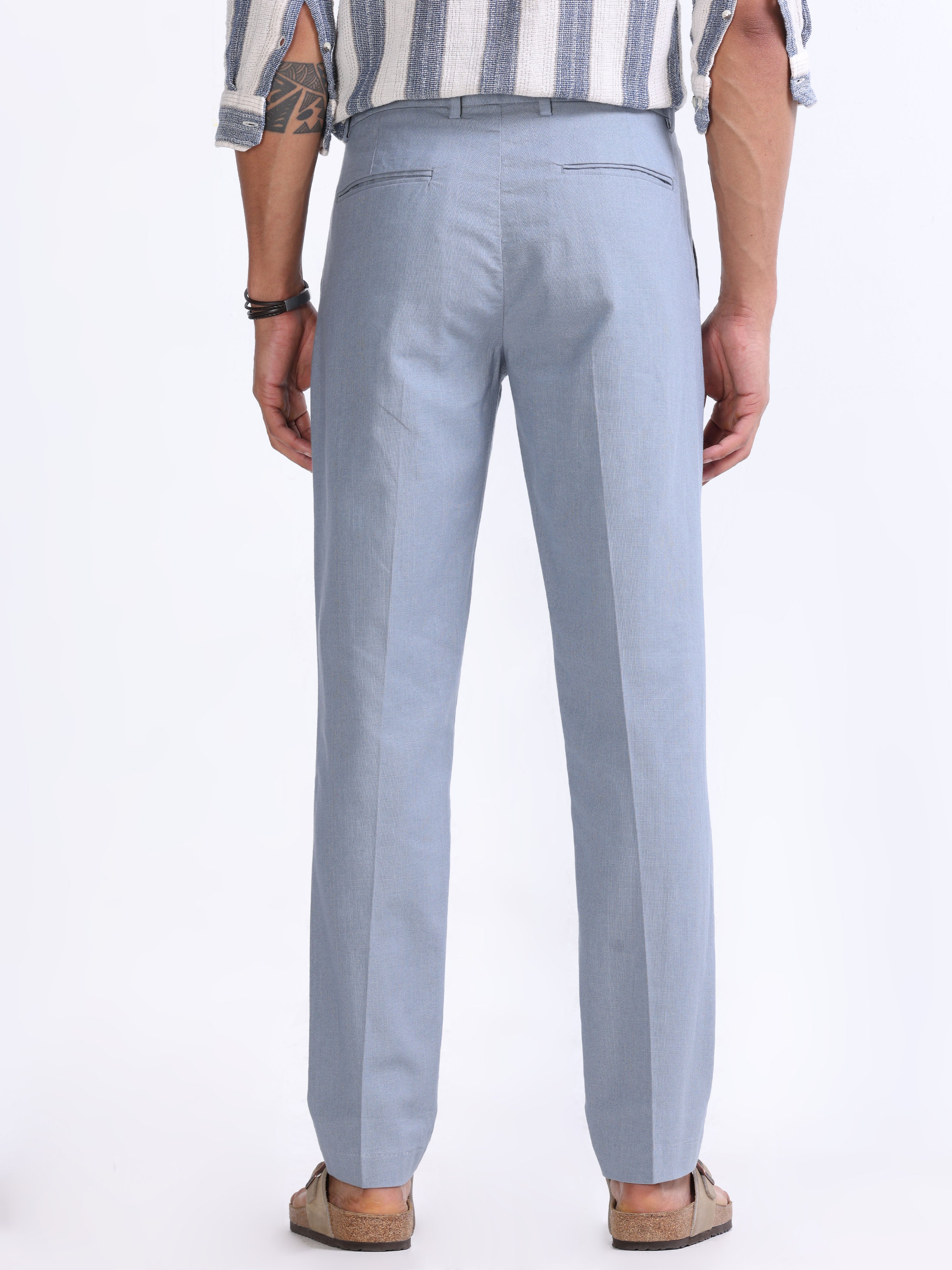 RAW SLUB PLEATED TROUSER IN BLUE