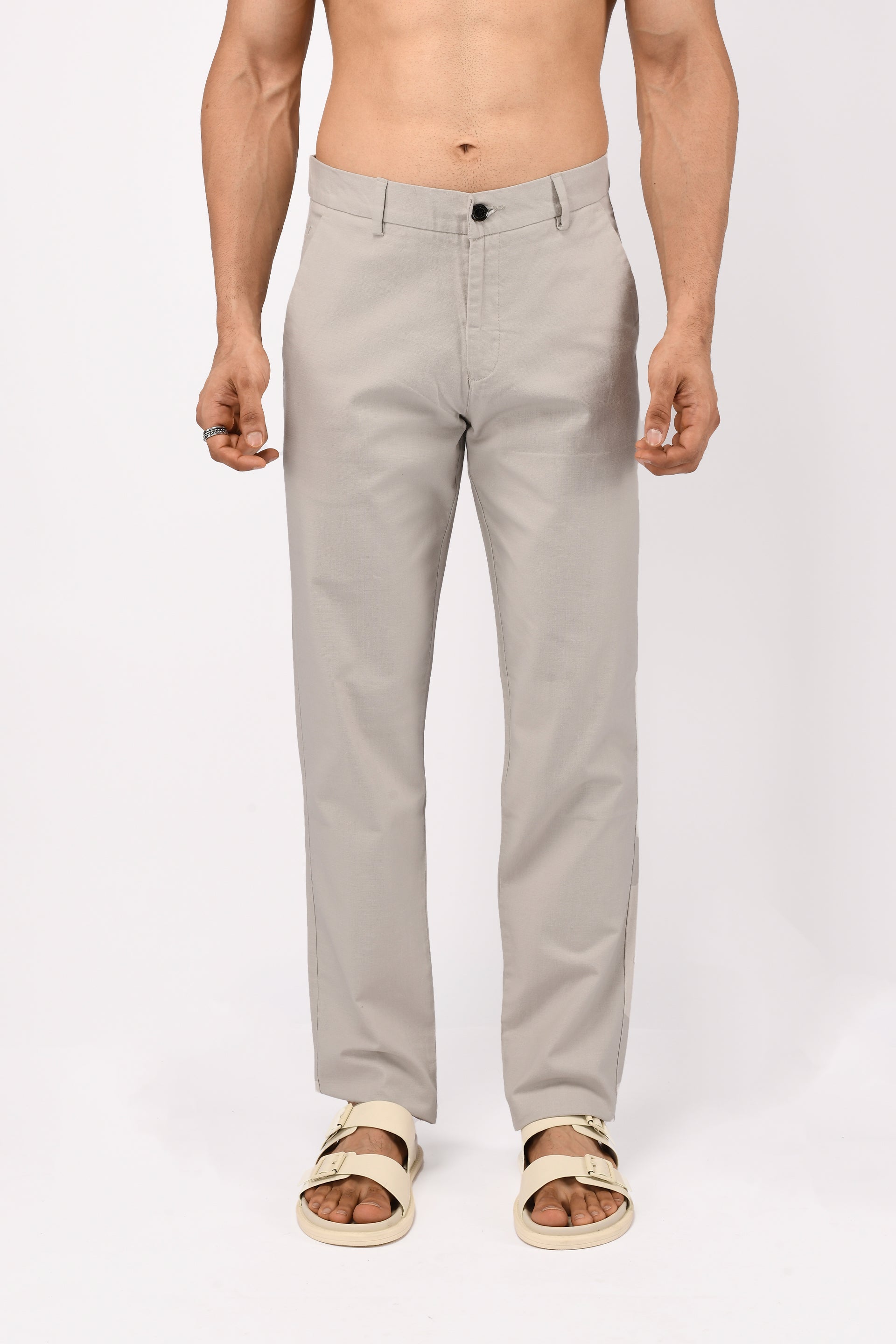 TIMELESS COTTON CHINOS- LINEN FEELS IN LIGHT GREY