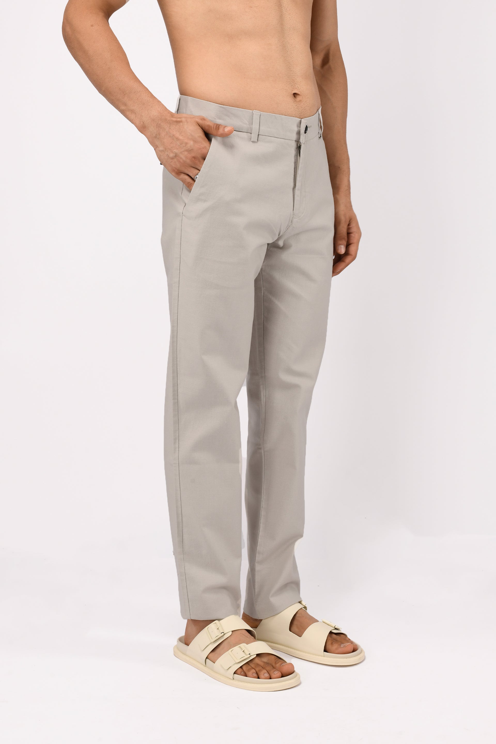 TIMELESS COTTON CHINOS- LINEN FEELS IN LIGHT GREY