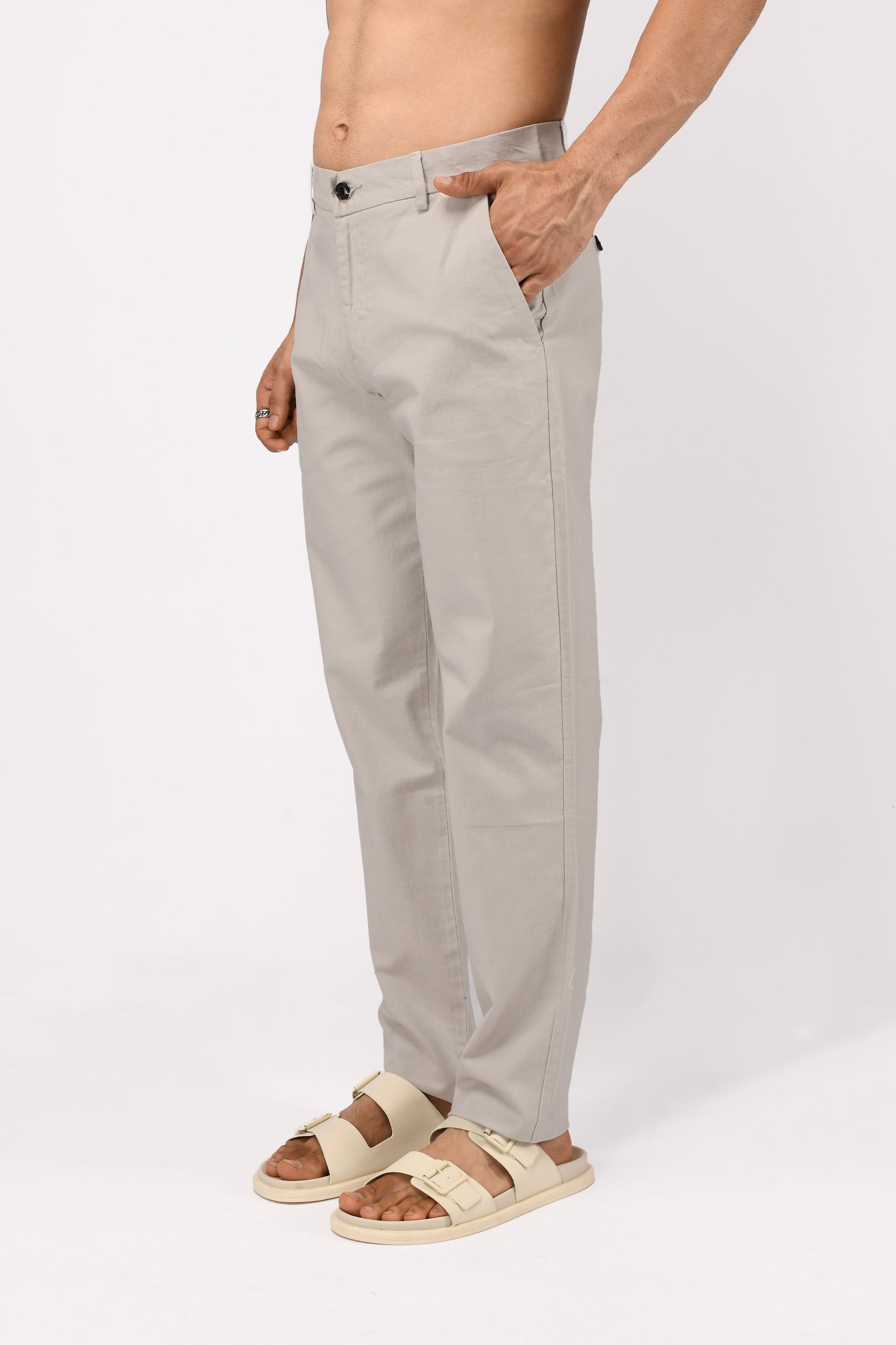 TIMELESS COTTON CHINOS- LINEN FEELS IN LIGHT GREY