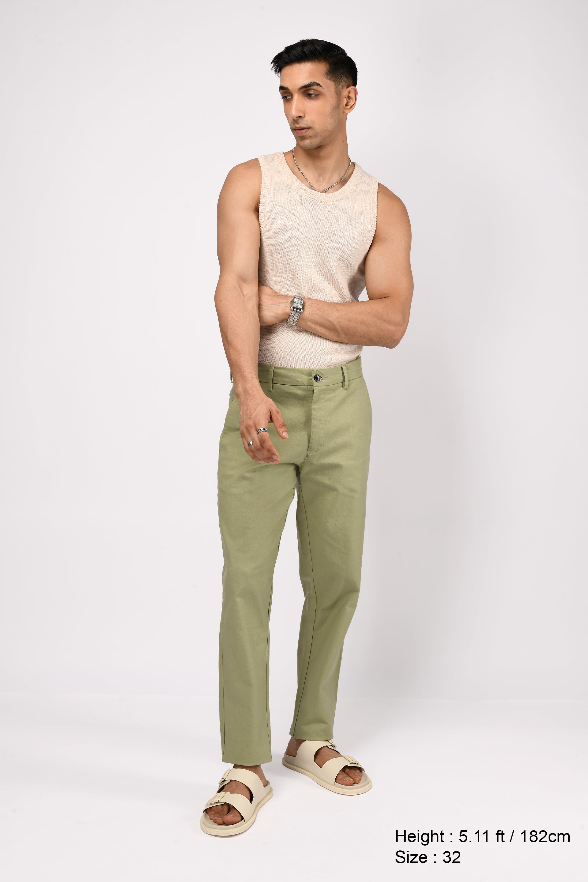 TIMELESS COTTON CHINOS- LINEN FEELS IN PISTACHIO