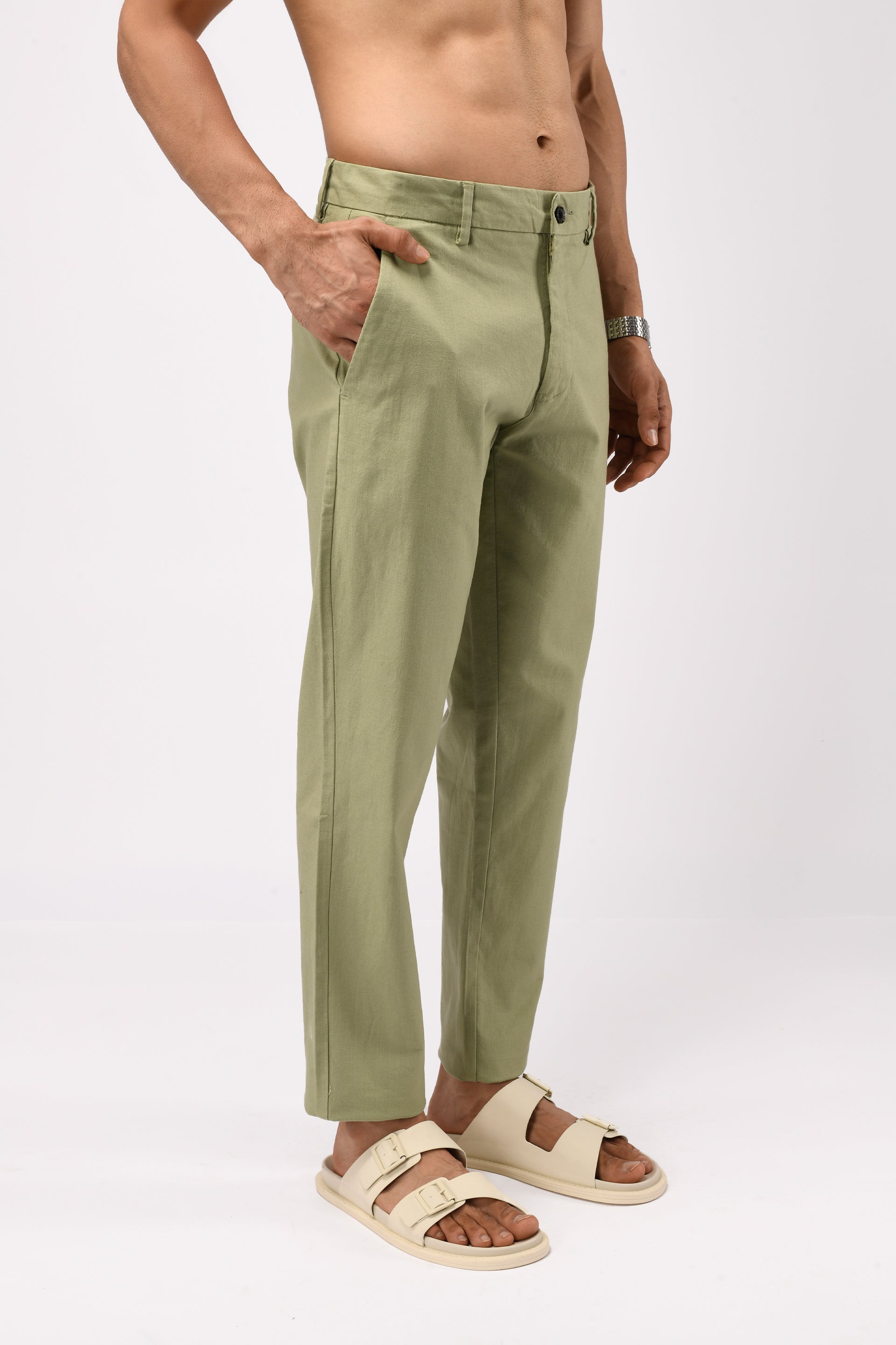TIMELESS COTTON CHINOS- LINEN FEELS IN PISTACHIO