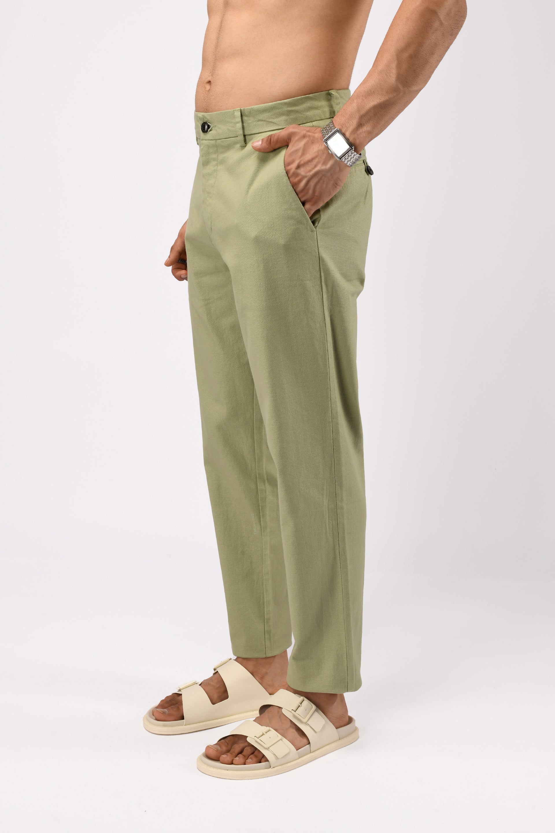 TIMELESS COTTON CHINOS- LINEN FEELS IN PISTACHIO