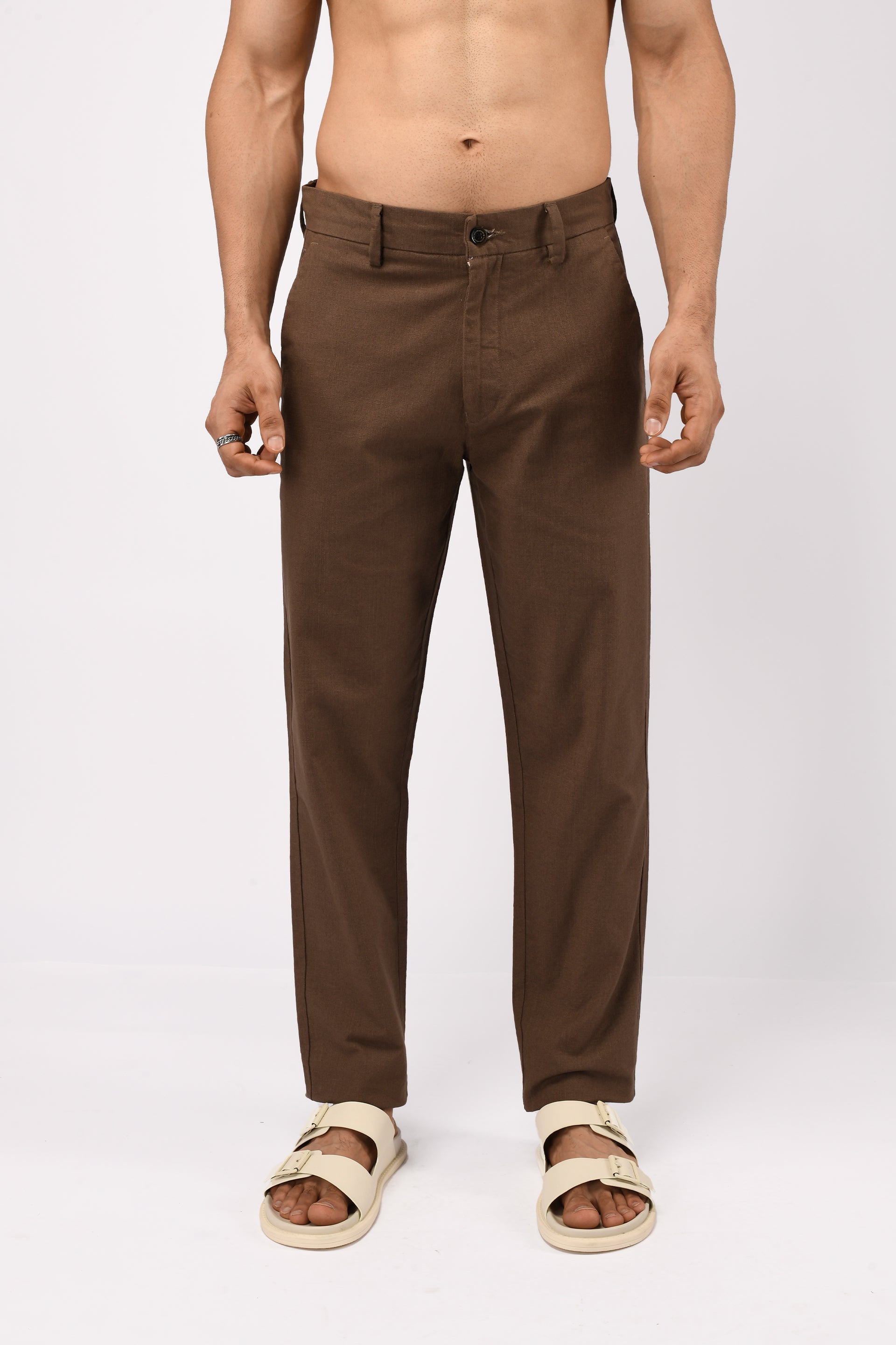 TIMELESS COTTON CHINOS- LINEN FEELS IN FURBROWN