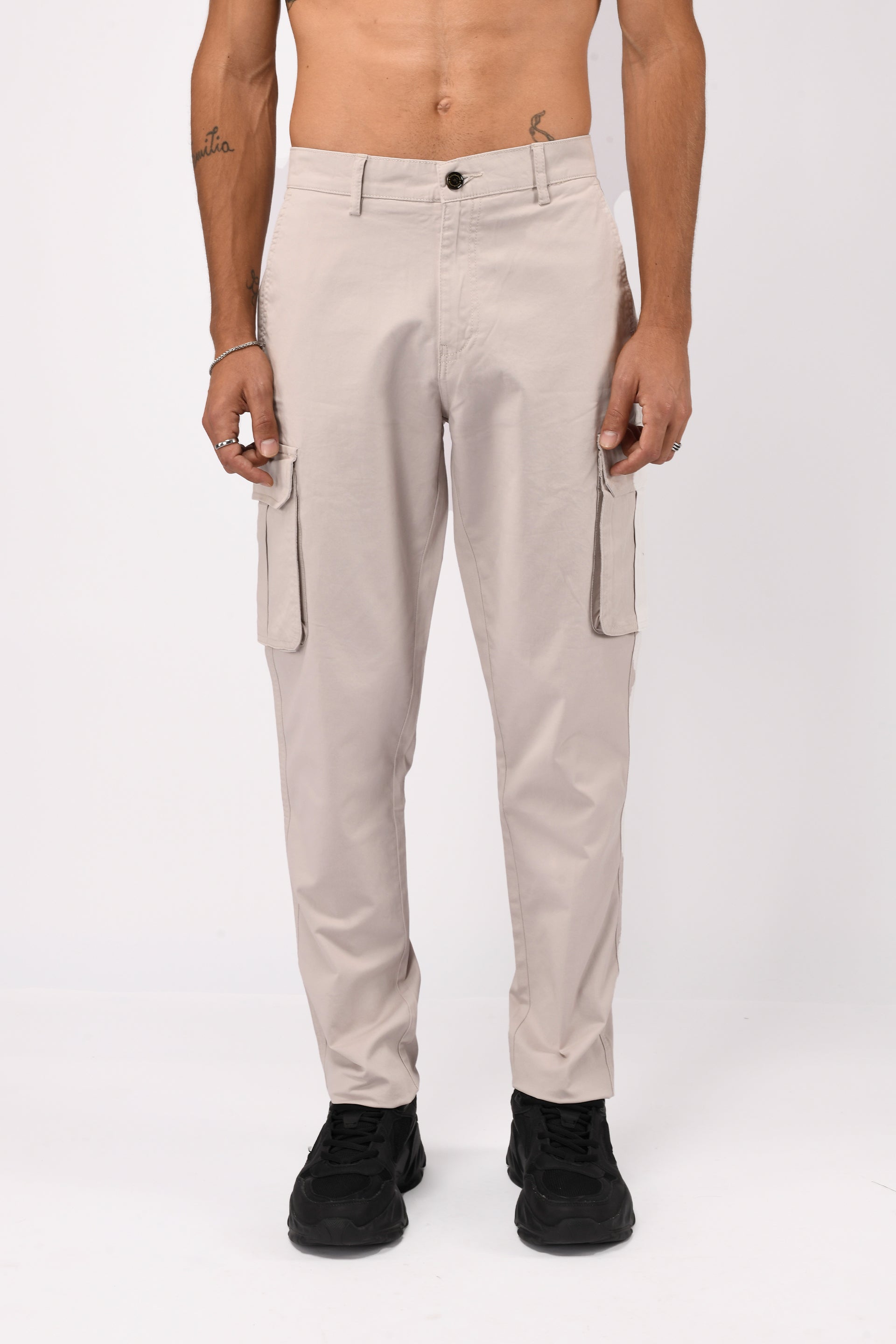ELEVATED TWILL TAILORED CARGO PANTS IN ECRU