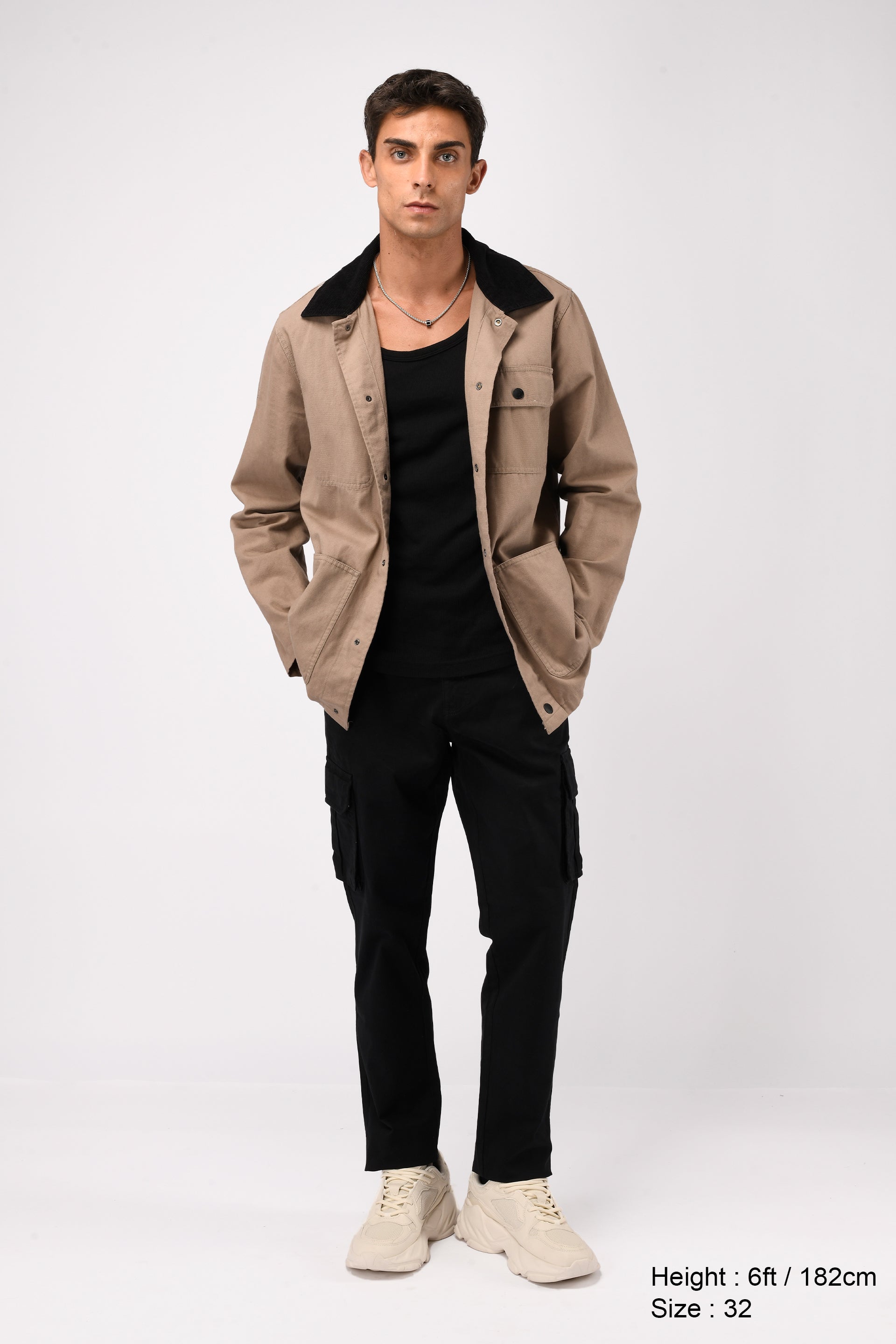 ELEVATED TWILL TAILORED CARGO PANTS IN BLACK