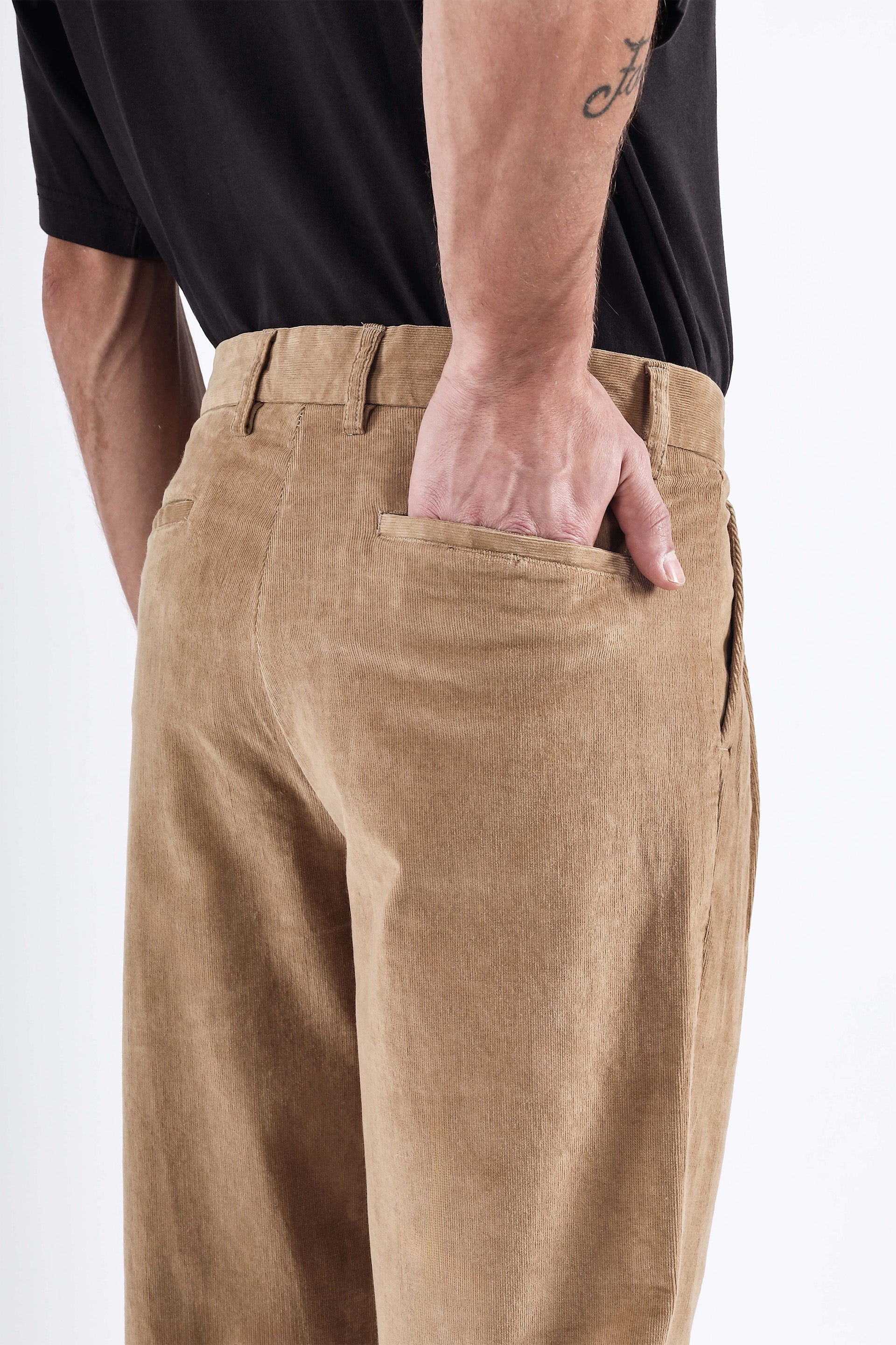 Relaxed Pleated Corduroy Pants In Beige