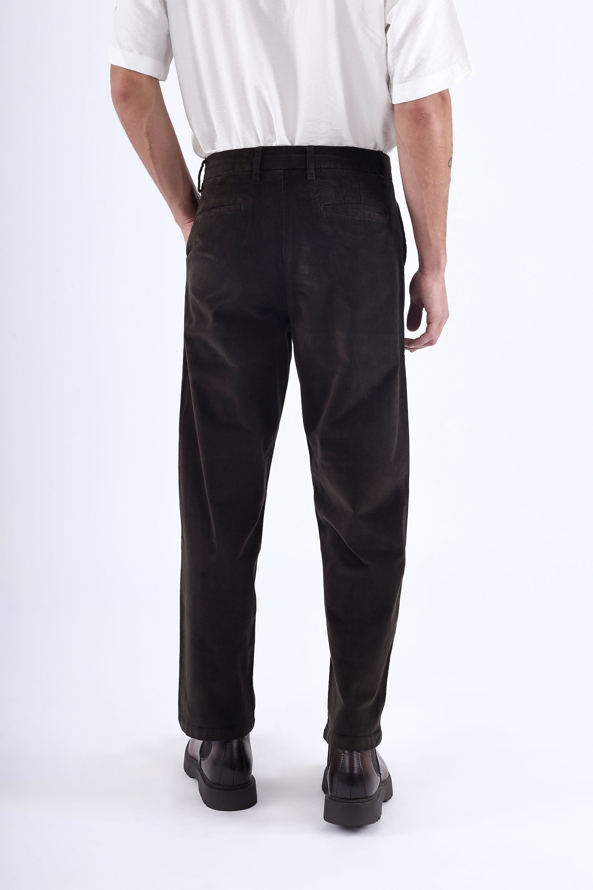 Relaxed Pleated Corduroy Pants In Dark Olive