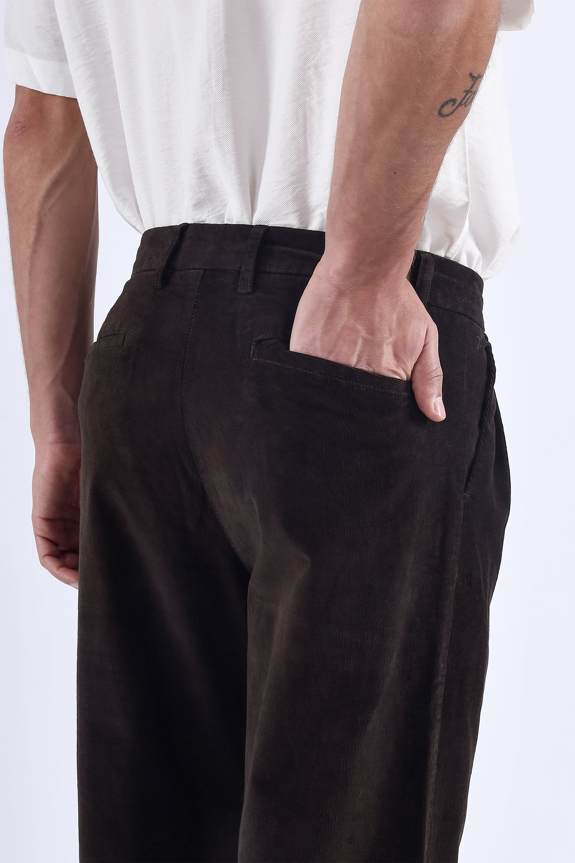 Relaxed Pleated Corduroy Pants In Dark Olive