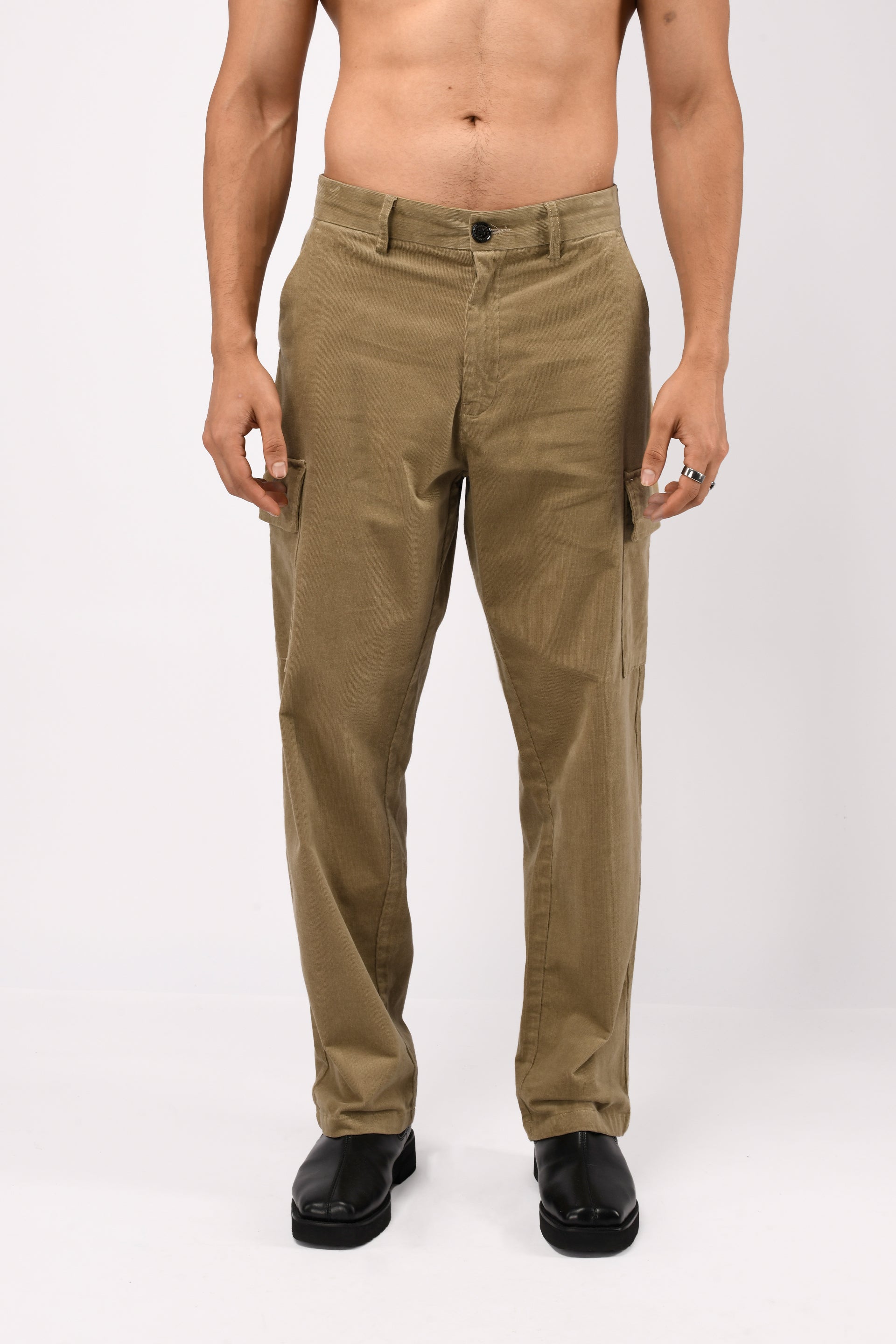 Soft Corduroy Relaxed Cargo Pants In Beige